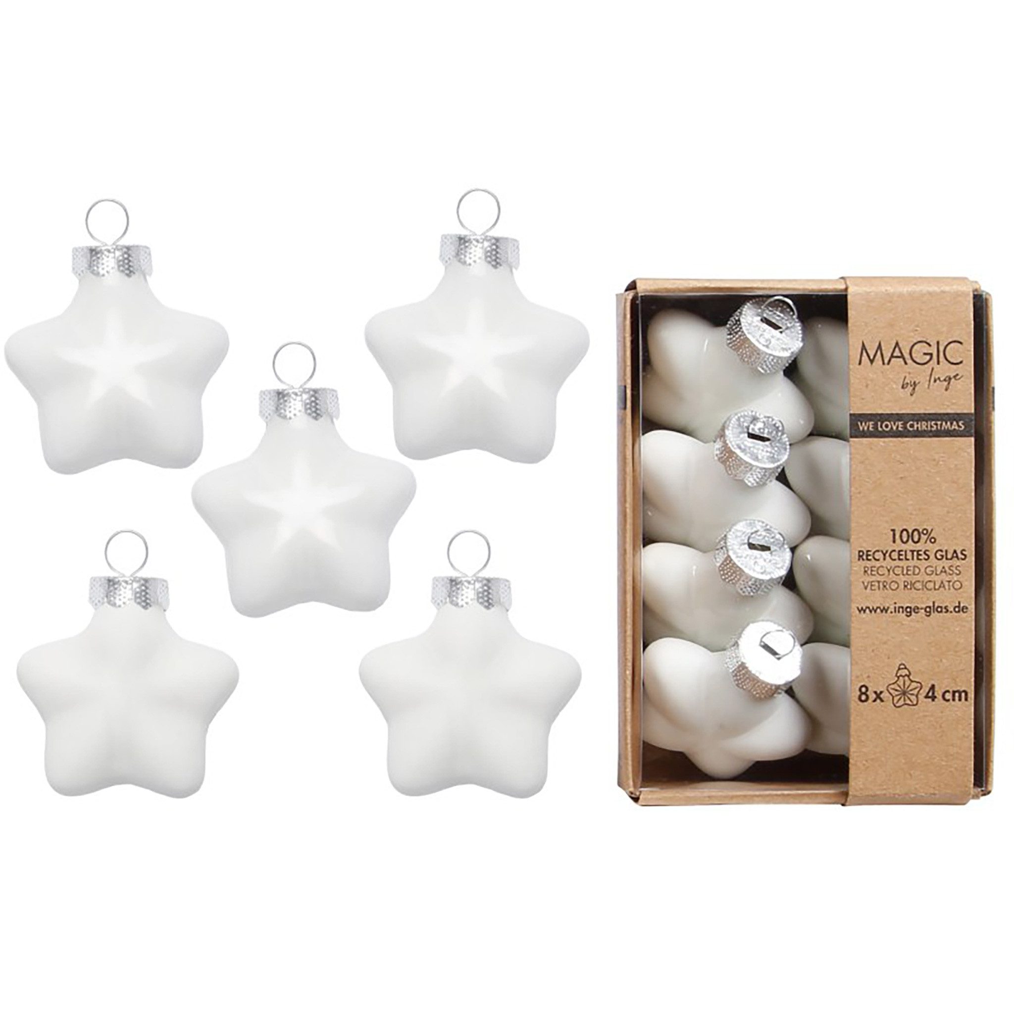 Holly & Jolly Christbaumschmuck, Christbaumschmuck Sterne 4cm Glas 8 Stück - Pure White