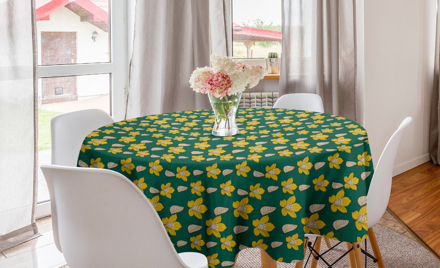 Abakuhaus Tischdecke Kreis Tischdecke Abdeckung für Esszimmer Küche Dekoration, Garten-Kunst Blooming Laub Weinlese | Tischdecken