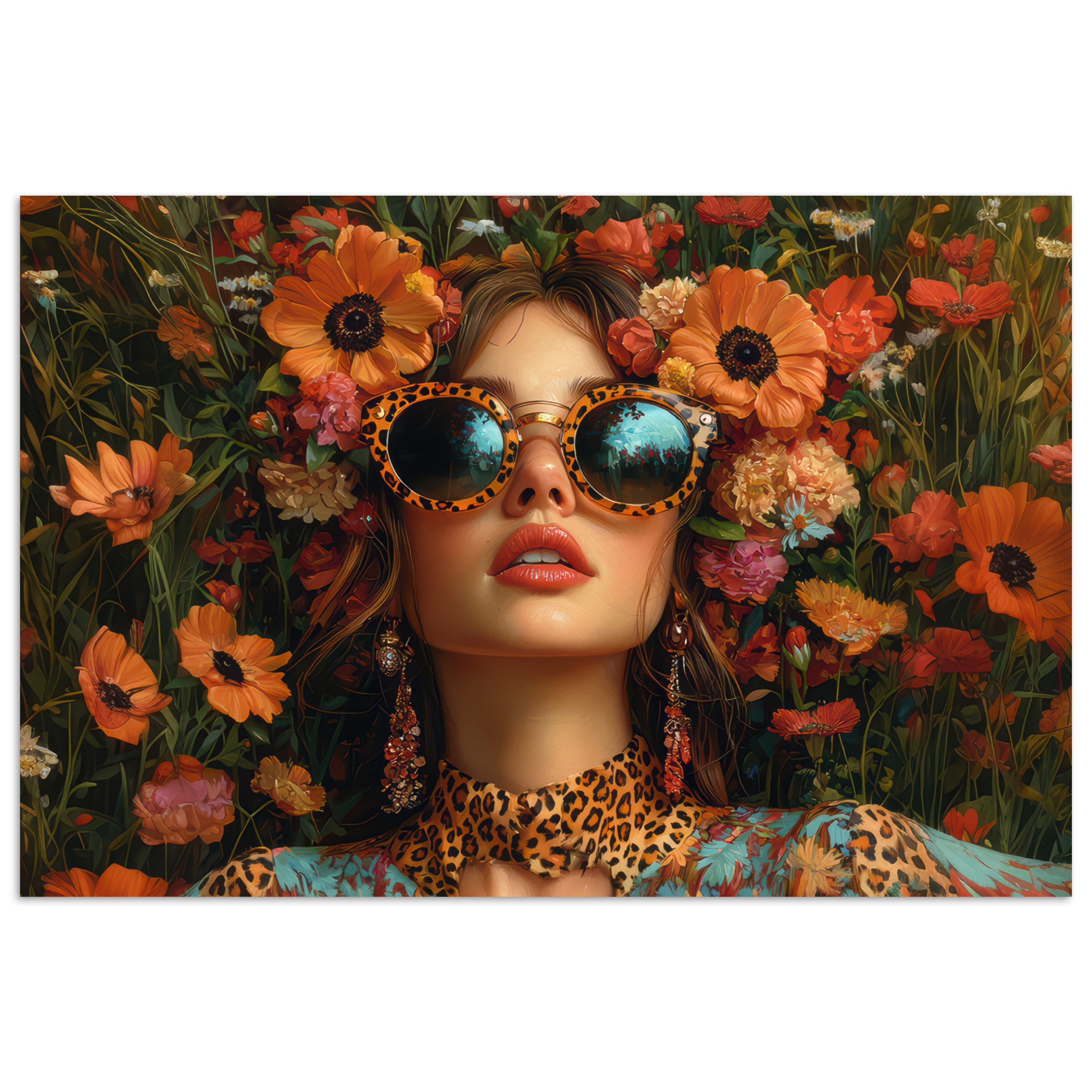 MuchoWow Poster Frauen - Blumen - Modern - Brille - Abstrakt, (1 St), Poster ohne Rahmen, Wandbild, Wandposter, 30x20 cm