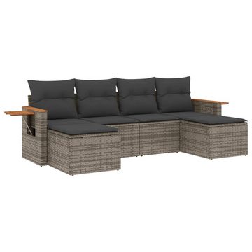 furnicato Garten-Essgruppe 6-tlg. Garten-Sofagarnitur mit Kissen Grau Poly Rattan, (Lounge-Set, 1-tlg)