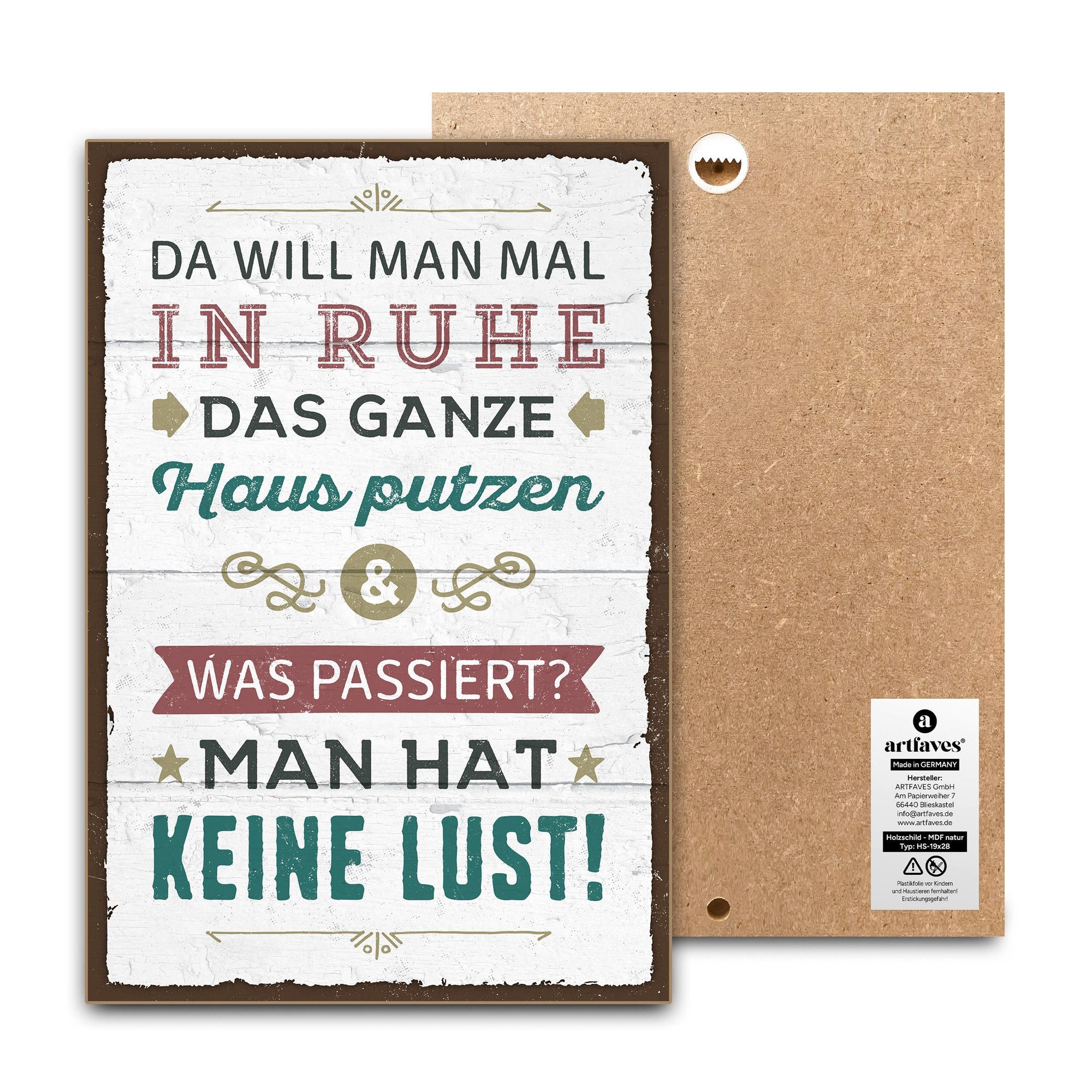 ARTFAVES Holzbild Schild mit Spruch - In Ruhe das Haus putzen - witzige Sprüche, Zuhause