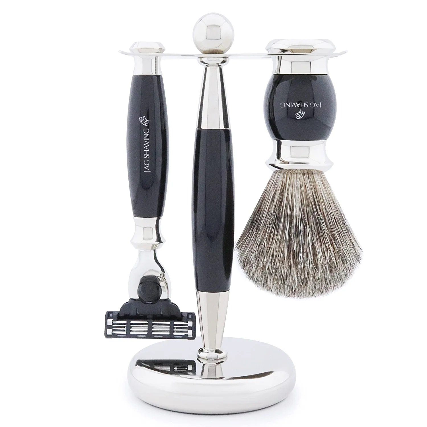 JAG Rasierset SHAVING Rasierset mit 3-teiliges Rasierständer und Rasierpinsel, Rasierhobel