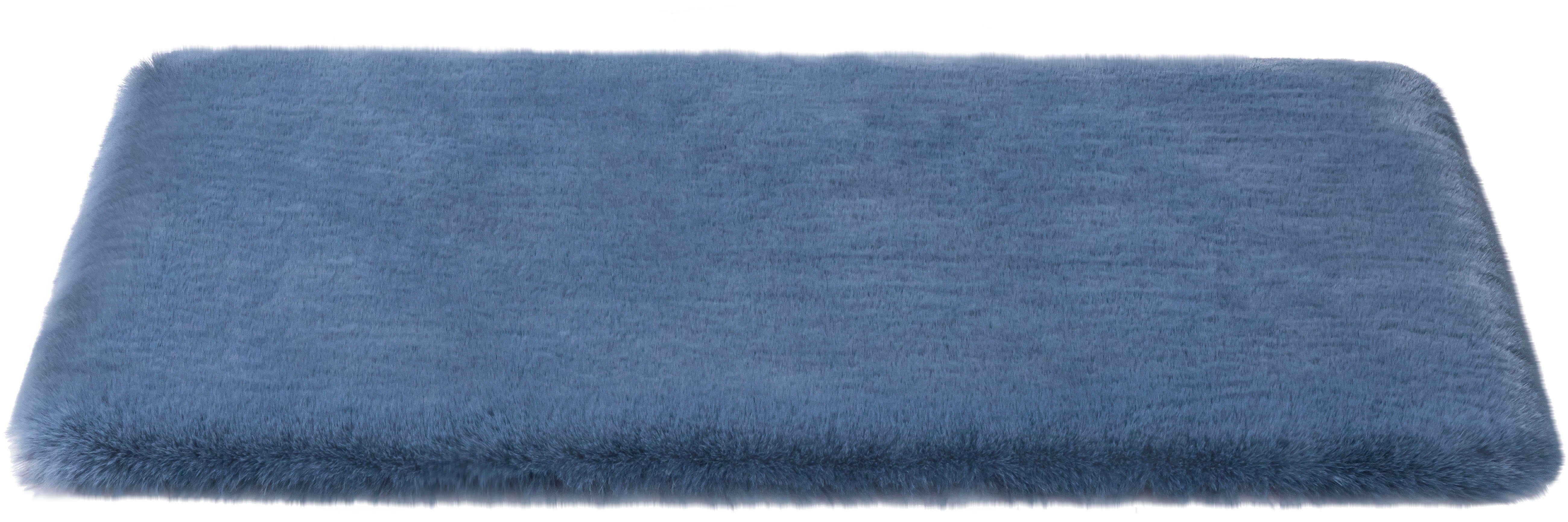 3-tlg. Kaninchenfell-Haptik, Höhe blau 50 Ransol fußbodenheizungsgeeignet, rund Set mm, strapazierfähig, Badematte Leonique, als Polyester, Badteppich, & rechteckig, rechteckig,