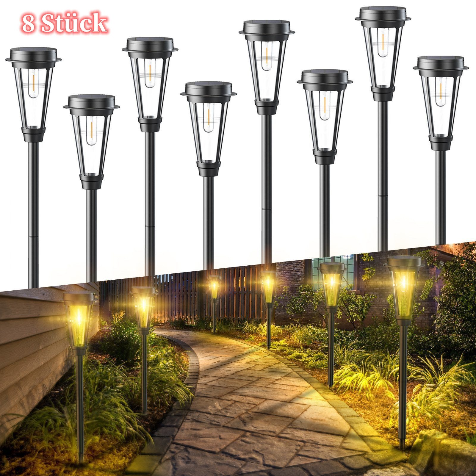 Elegear LED Solarleuchte 8Pack, 30lm Gartenleuchte für innen / außen, Solarstrahler IP64, Einfache und Bequeme Installation, LED fest integriert, Warmgelb, Außenleuchte Gartenlampe für Rasen, Hof, Gehwegen und Garten