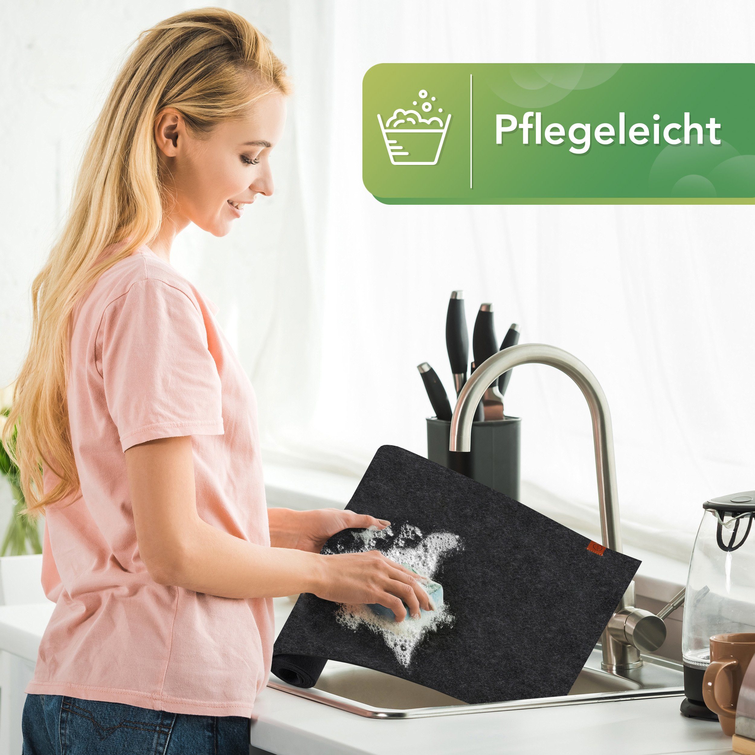 Loco Bird Tischläufer aus Filz, Abwaschbare Tischdecke mit Kunstleder-Label (skandinavische Tischband Deko), Tisch Filzläufer für draußen – Bild 4 von 5