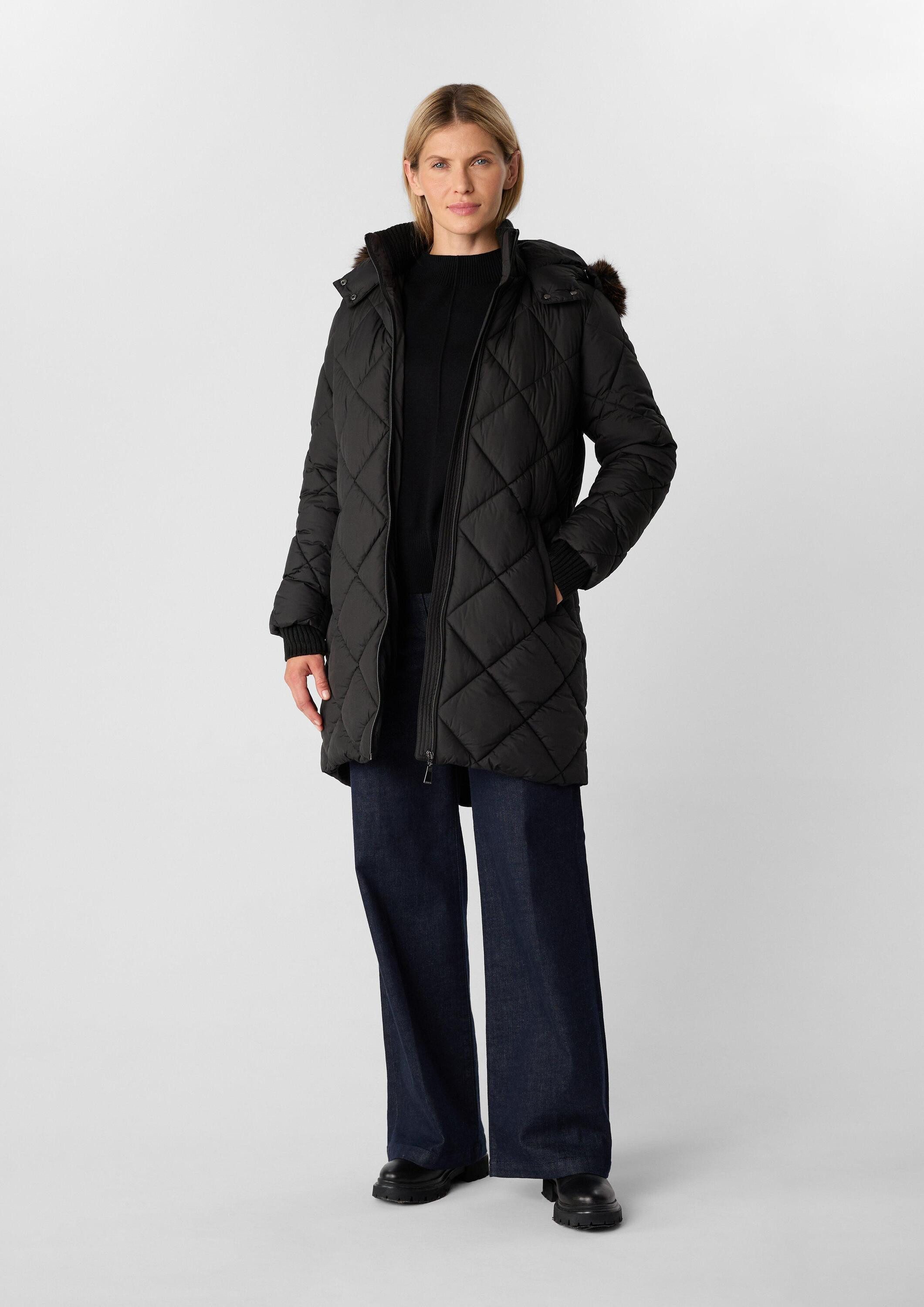 comma Wintermantel Outdoor-Mantel Steppmantel mit abnehmbarem Fellbesatz