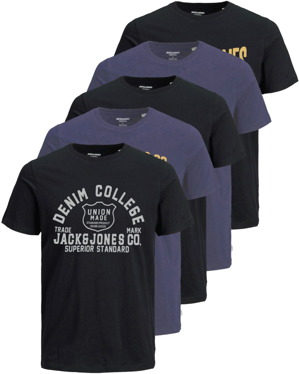 Jack & Jones Print-Shirt Bedrucktes T-Shirt aus Baumwolle (5er-Pack)