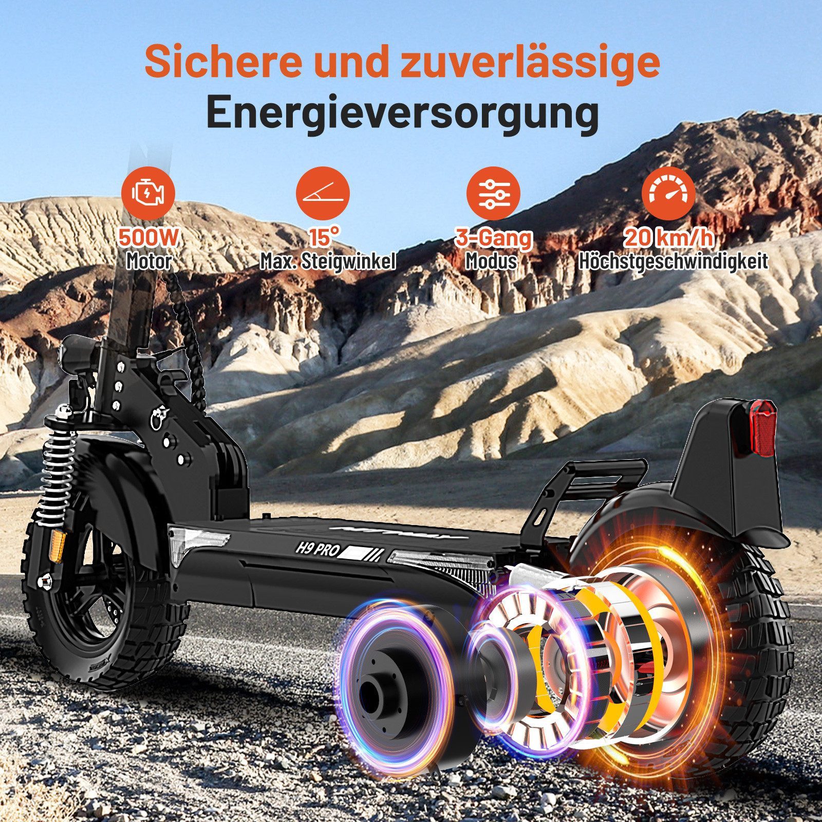 HITWAY E-Scooter 10"Elektroroller mit Straßenzulassung(ABE)70-120km,15,6/20,8/27Ah Akku, 500 W, 20,00 km/h, (mit Schutzblech), höhenverstellbar, vollgefedert, klappbar mit APP für Erwachsene