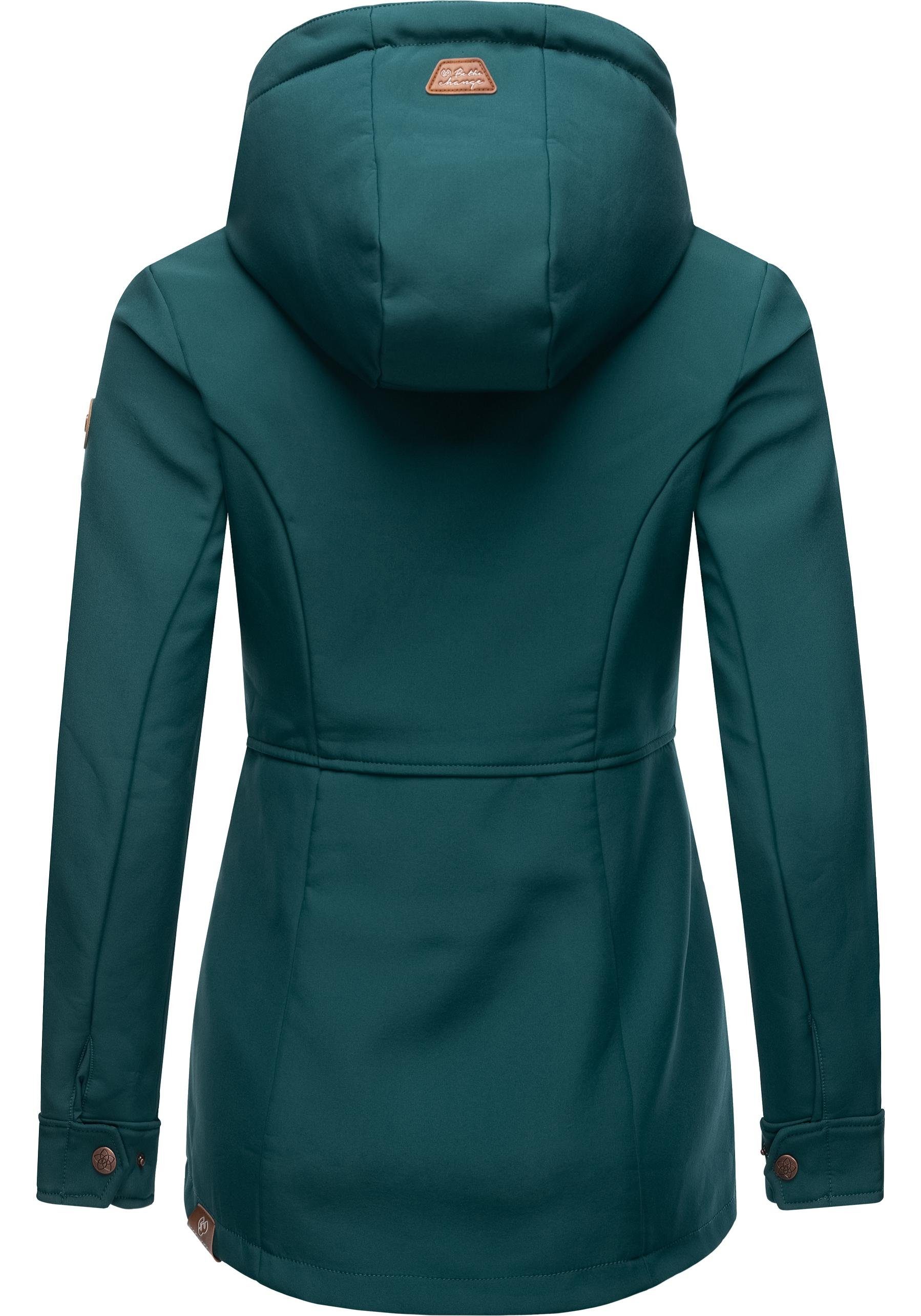 Softshelljacke mit Kapuze Yba flaschengrün sportliche Ragwear Outdoorjacke Damen