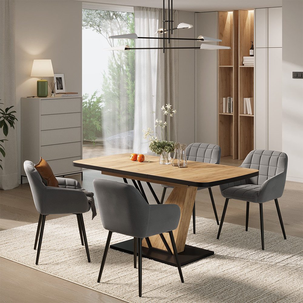 Vicco Essgruppe Fenaro, Goldkraft Eiche, 120 x 80 cm mit 4 Esszimmerstühlen, (6-tlg)