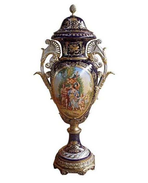 Casa Padrino Dekoobjekt Luxus Barock Porzellan Vase mit Deckel H. 126 cm - Limited Edition