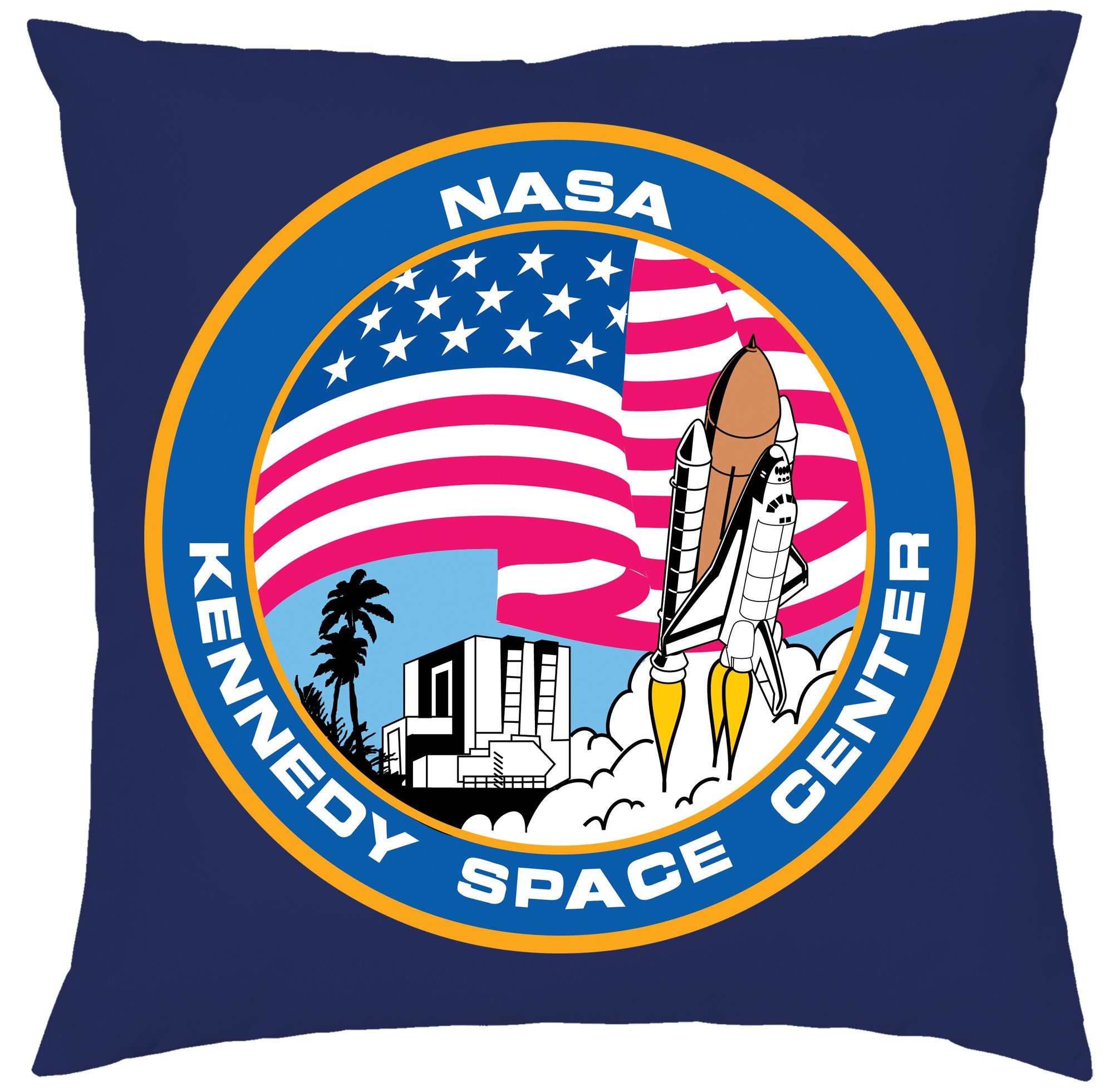 Blondie & Brownie Dekokissen NASA Kissen Elon mit Navyblau Center Kennedy Mars Mission Füllung Space Mond