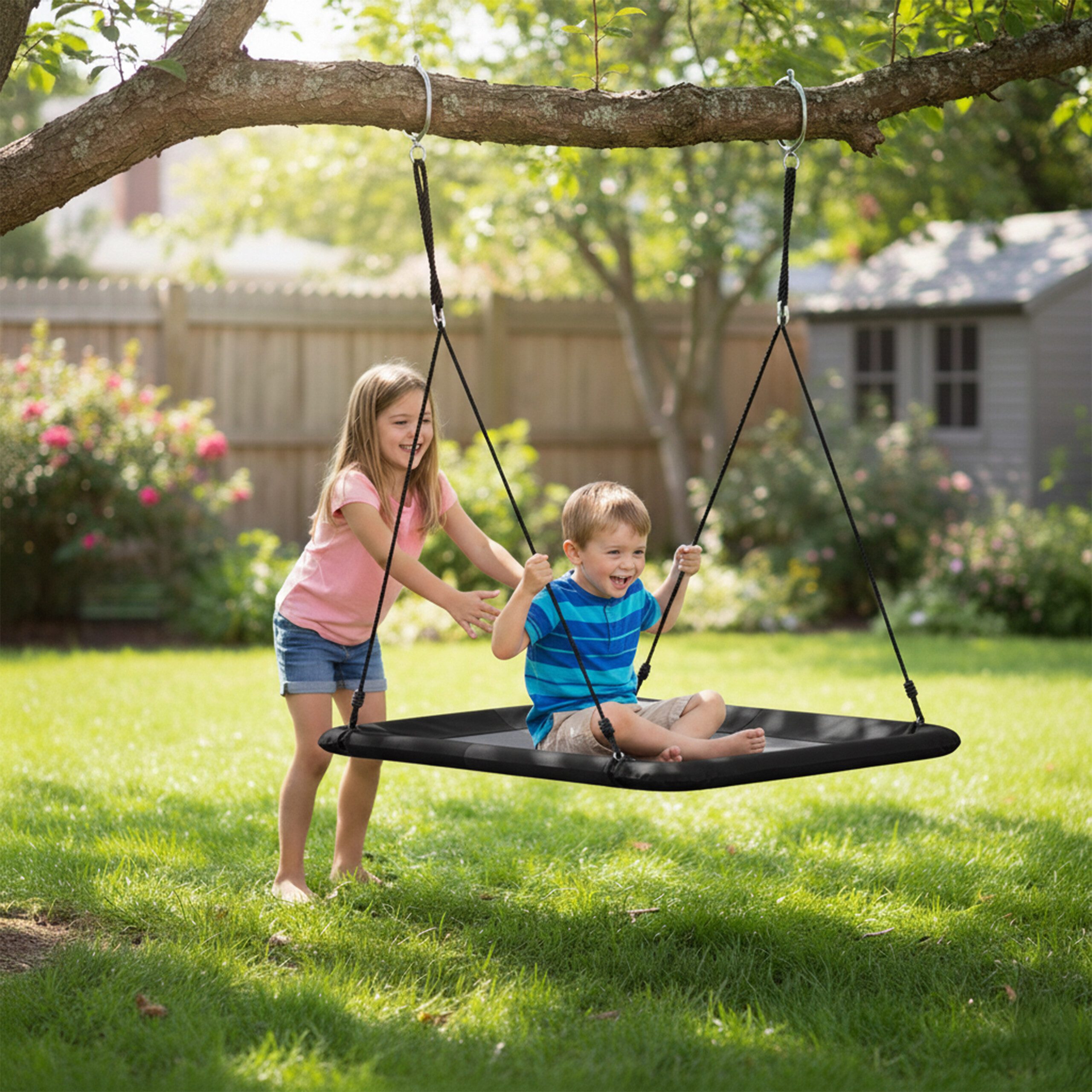 relaxdays Nestschaukel-Sitz Nestschaukel eckig 150 kg, schwarz