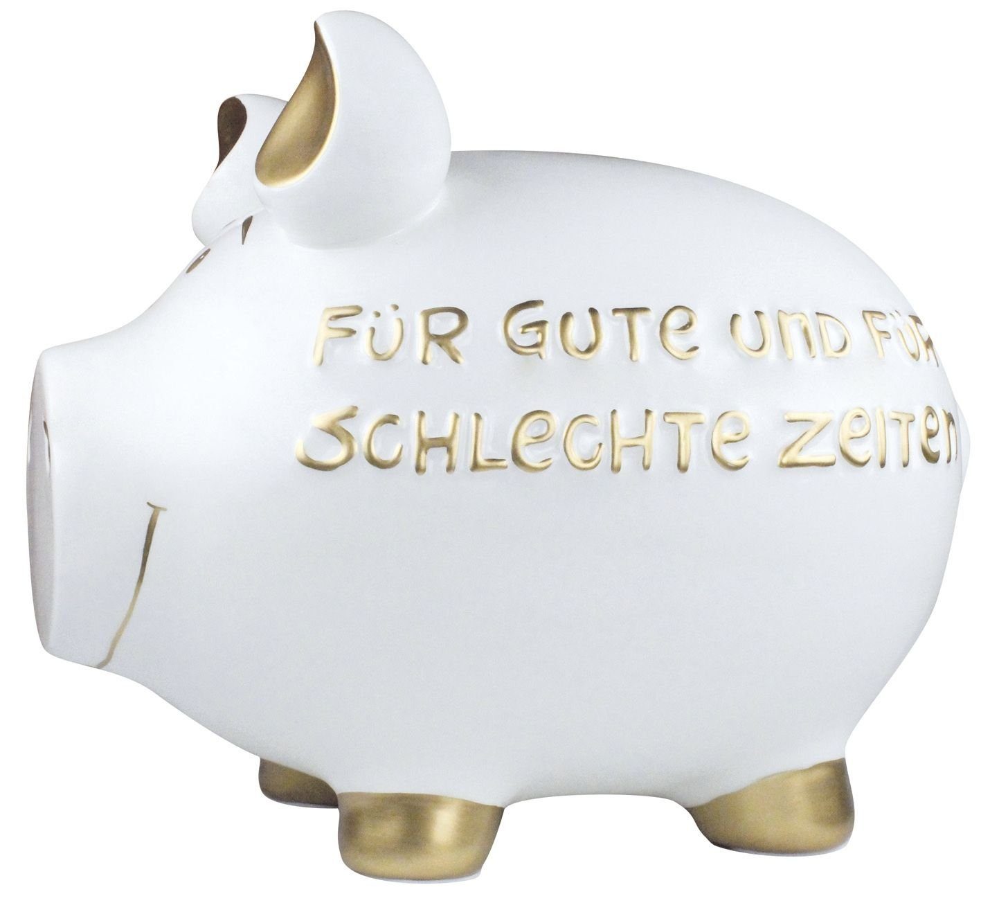 KCG Beschriftungsband Spardose Schwein "Für gute und …" - Keramik,  weiß/gold, groß