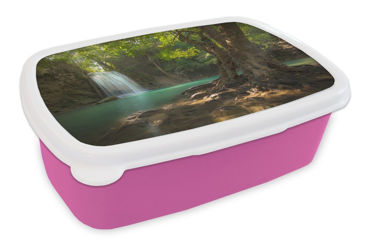 [Produkte vorbestellen] MuchoWow Lunchbox Ein tropischer Baum Brotbox in Brotdose Erawan-Nationalpark Snackbox, im für Erwachsene, Mädchen, Kinder, Kunststoff, rosa (2-tlg), Thailand, Kunststoff