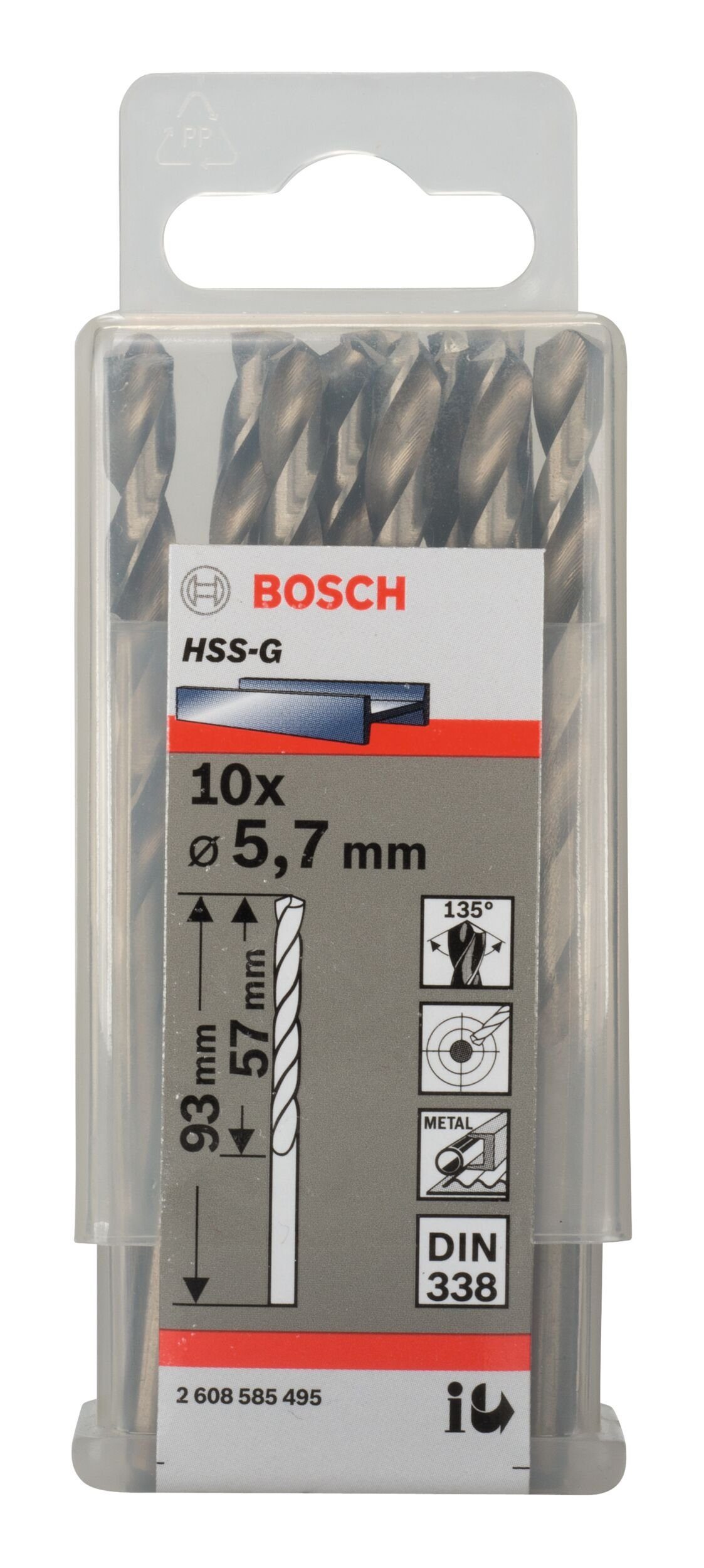 x - Stück), - 93 BOSCH 57 338) (10 (DIN 5,7 x mm HSS-G 10er-Pack Metallbohrer,