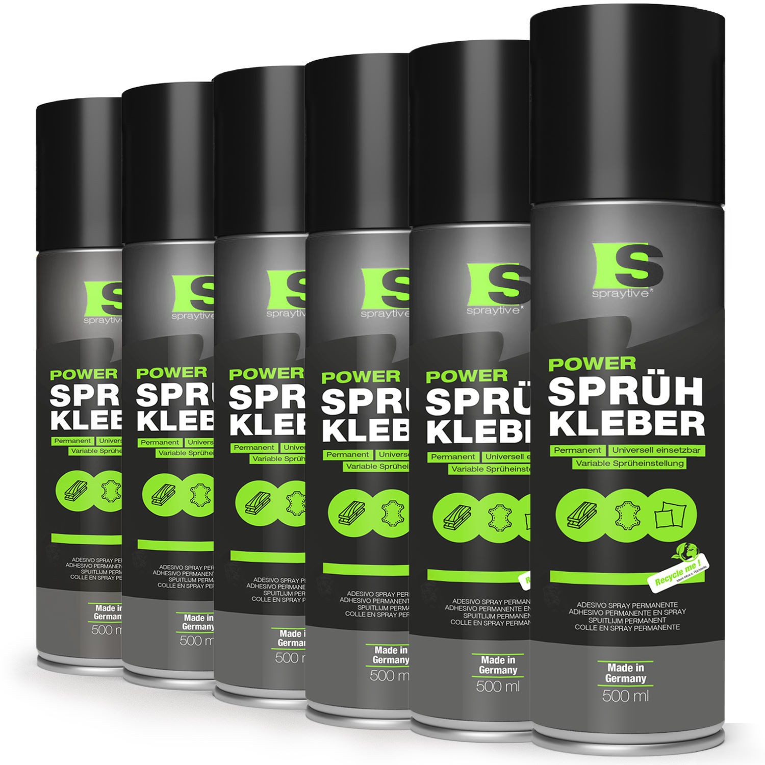 Spraytive Sprühkleber 6x 500ml Sprühkleber – für Textilien, Vlies, Schaumstoff & Dachhimmel, Made in Germany