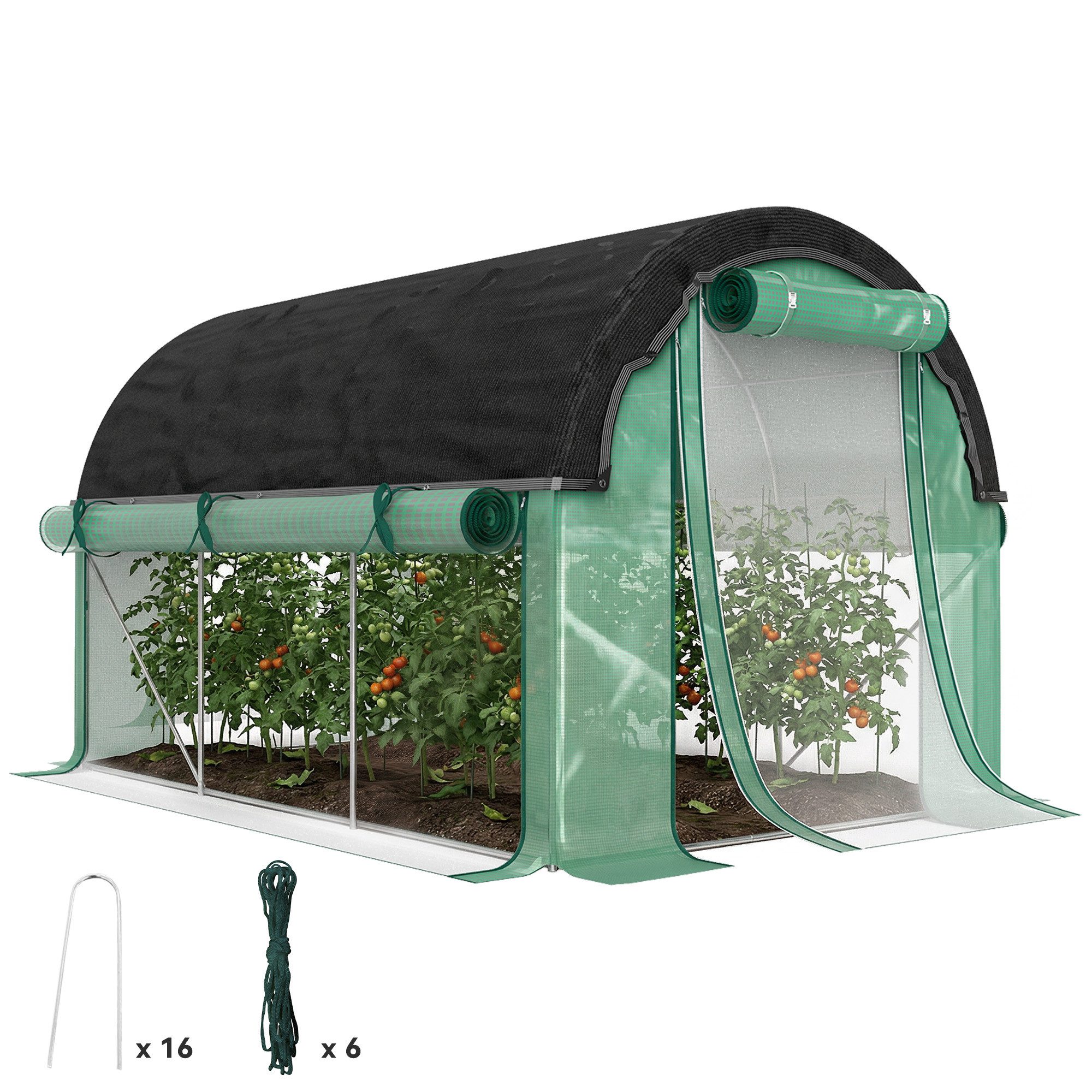 Outsunny Foliengewächshaus Folientunnel mit 6 Fenster, Rolltüren, Winterfest, Tomatenhaus, BxTxH: 300 x 200 x 198 cm, BxLxH: 200 x 300 x 198 cm, 0.5 mm Wandstär – Bild 2 von 5
