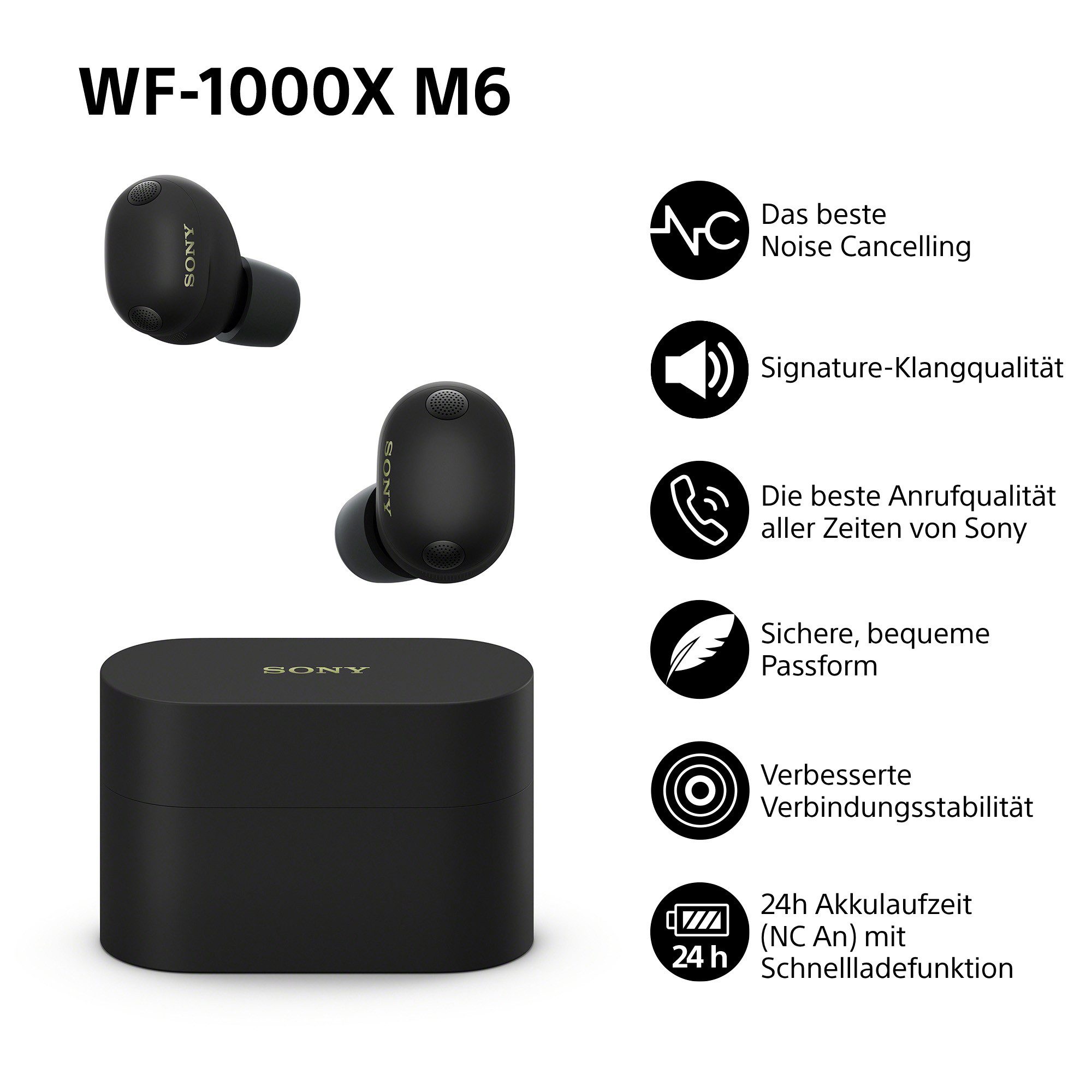 Sony WF-1000XM6 wireless In-Ear-Kopfhörer (Geräuschisolierung, Noise-Cancelling, Sprachsteuerung, True Wireless, Voice Assistant, Bluetooth, Kabellose In-Ear-Kopfhörer mit Noise Cancelling)