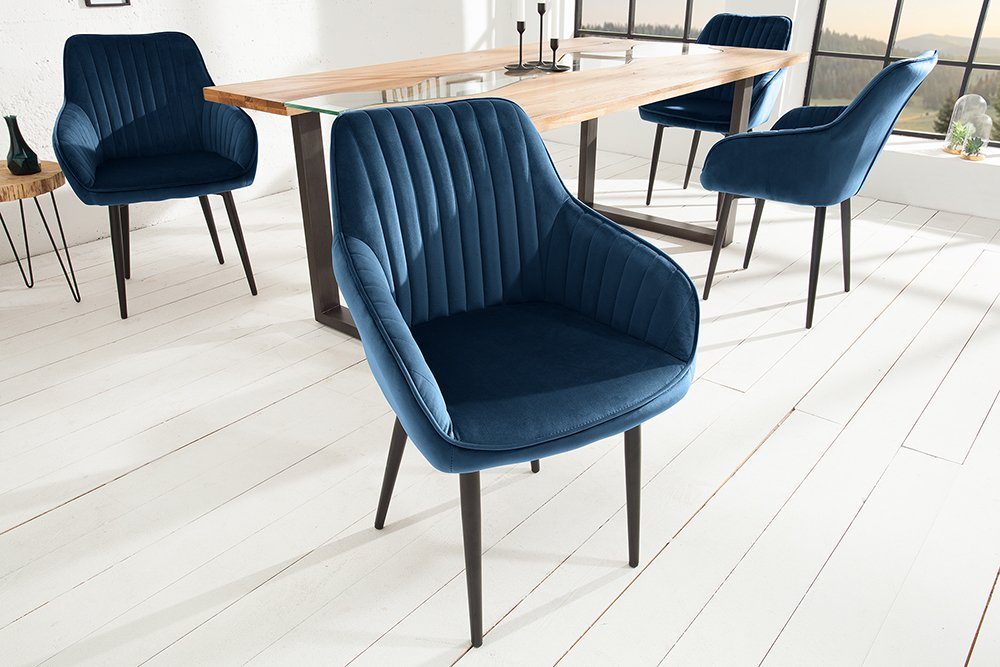 riess-ambiente Polsterstuhl TURIN königsblau / schwarz (Einzelartikel, 1 St), Esszimmer · Samt · Metall · mit Armlehne · Retro Design