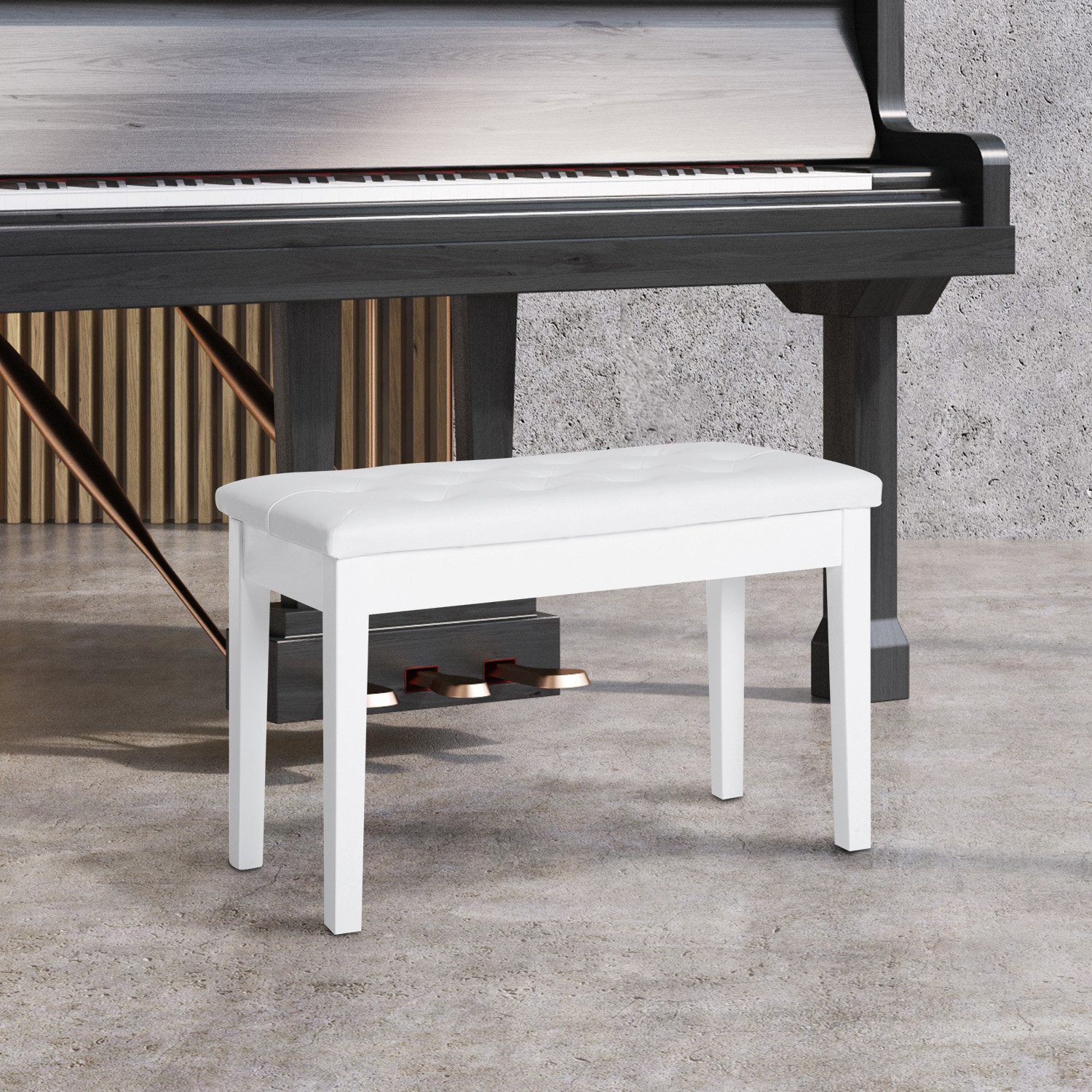 HOMCOM Klavierbank Pianobank, Massivholz Keyboardbank für Piano, Keyboard (Hocker, 1-St., Klavierhocker), Gummiholz, Kunstleder, Weiß, 76 x 36 x 50 cm