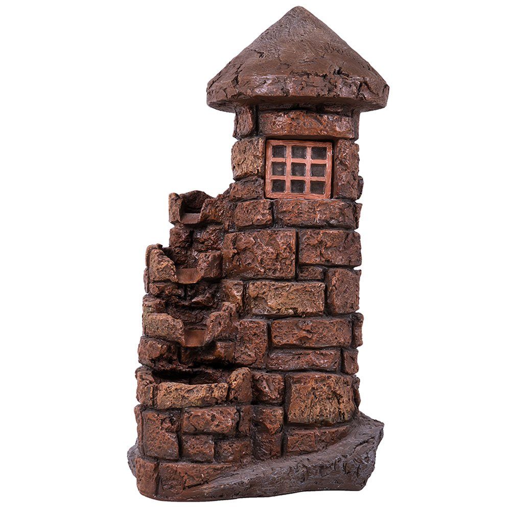 Harms Import Gartenbrunnen, LED Außen Bereich Spring Zier Brunnen Turm Wasserspiel Kaskade