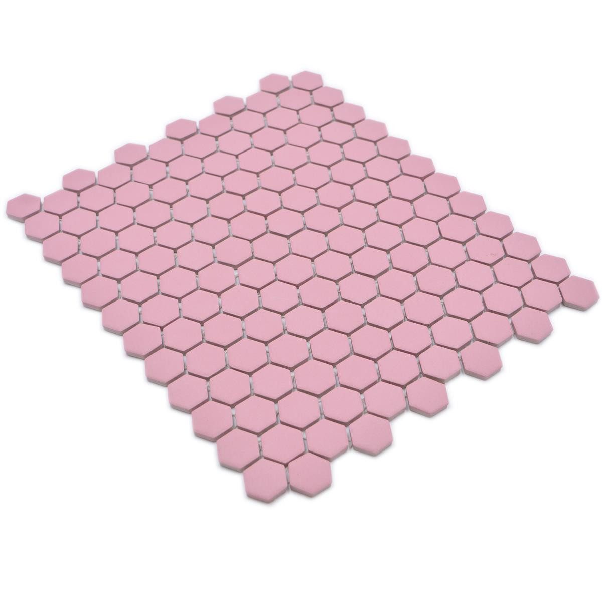 Mosafil Mosaikfliesen Keramikmosaik Bismarck R10B Hexagon Rosa H23, Keramik 30.000x26.000, rosa, Verlegefertig auf ein Netz geklebt - Frostsicher - Wasserfest -