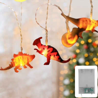COZY HOME LED-Lichterkette Dino Lichterkette Batterie und Stecker -, 12 LED Figures I Warmweißes LED-Licht I Dino Design I EU-Konformität