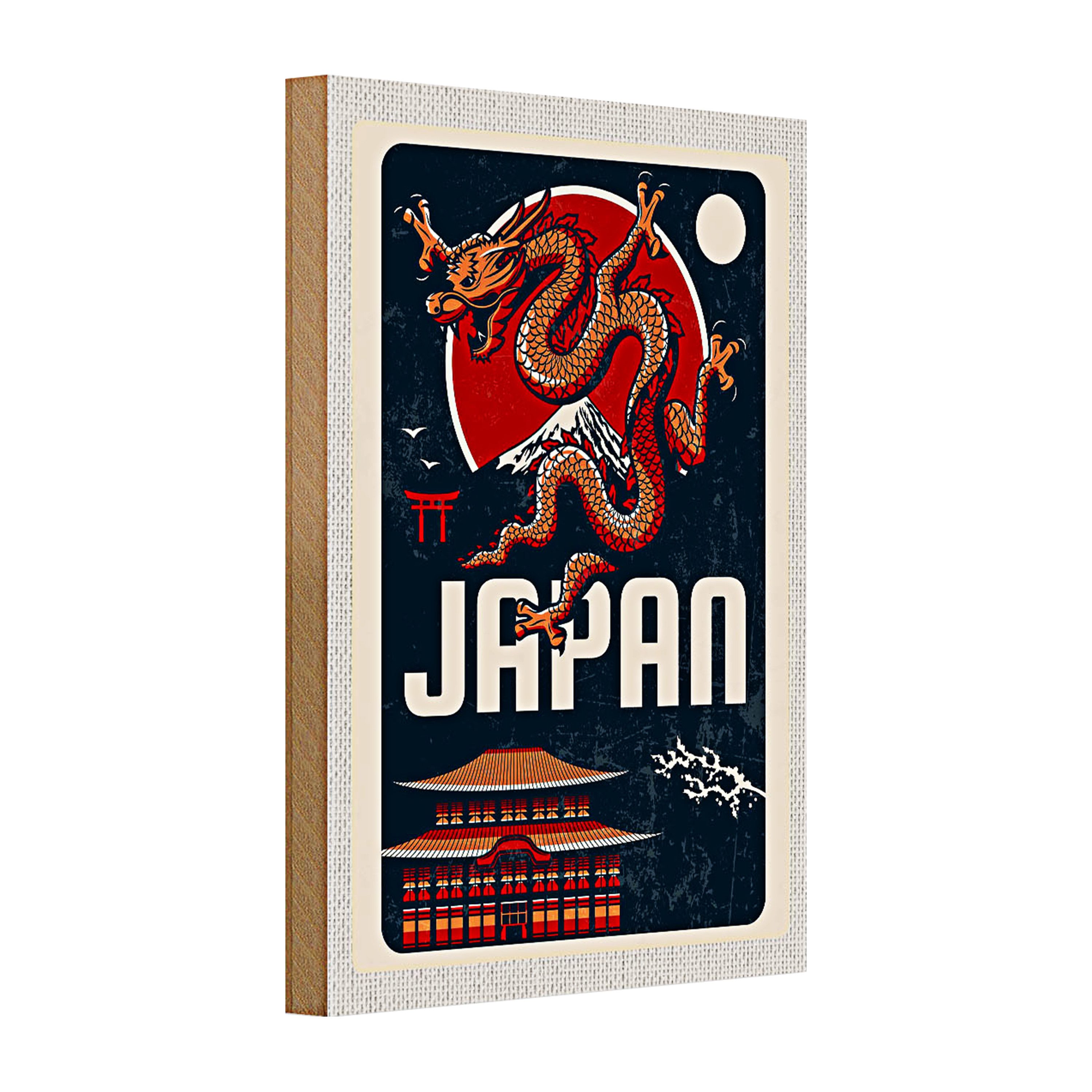 Roomando Holzbild Holzschild Reise 20x30cm Japan Asien Architektur Drachen Trip