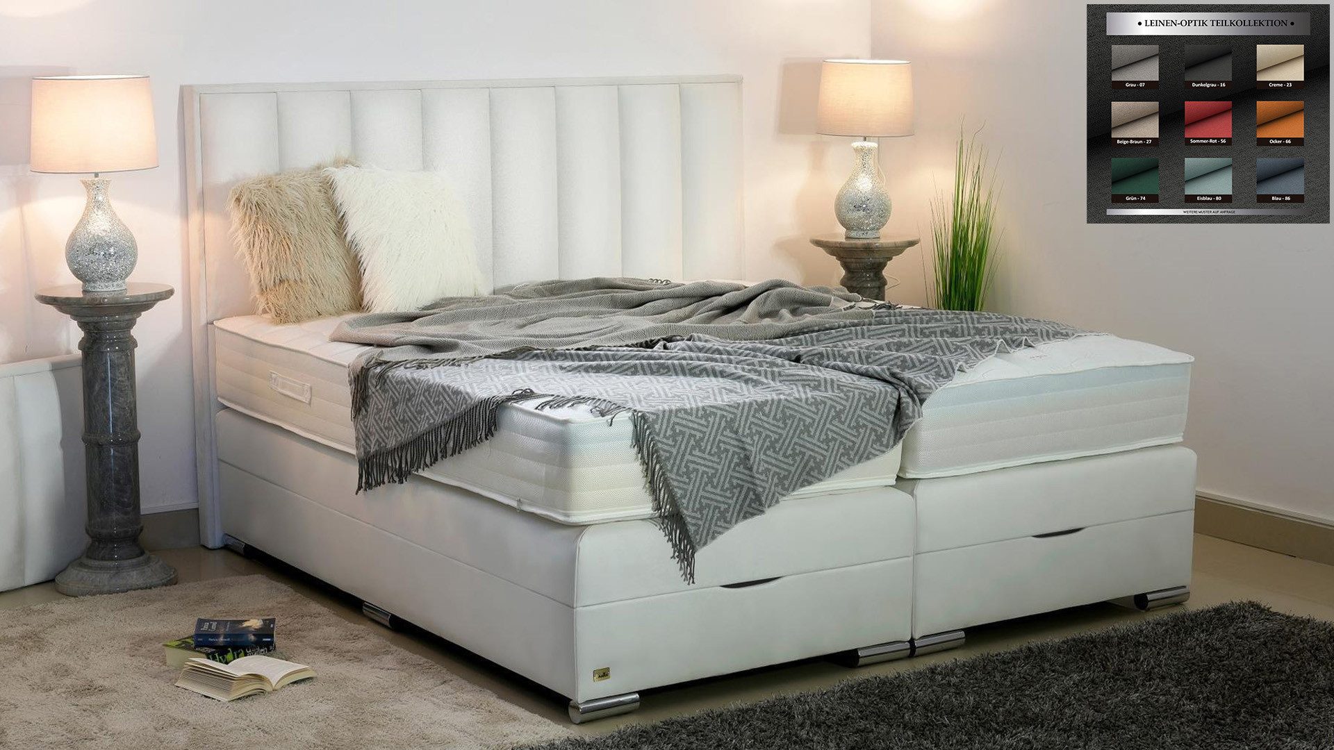 PAARA Boxspringbett mit Bettkasten und Kopfverstellung, Komplettset - Modell Mailand, mit innovativem Belüftungssystem