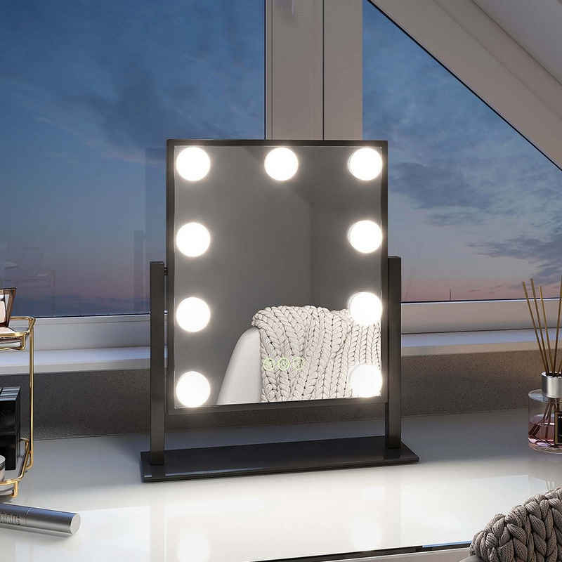 EMKE Kosmetikspiegel Hollywood Spiegel 360° Drehbar Schminkspiegel mit Beleuchtung, 3 Lichtfarben 7x Vergrößerung Dimmbaren LED-Leuchtmitteln
