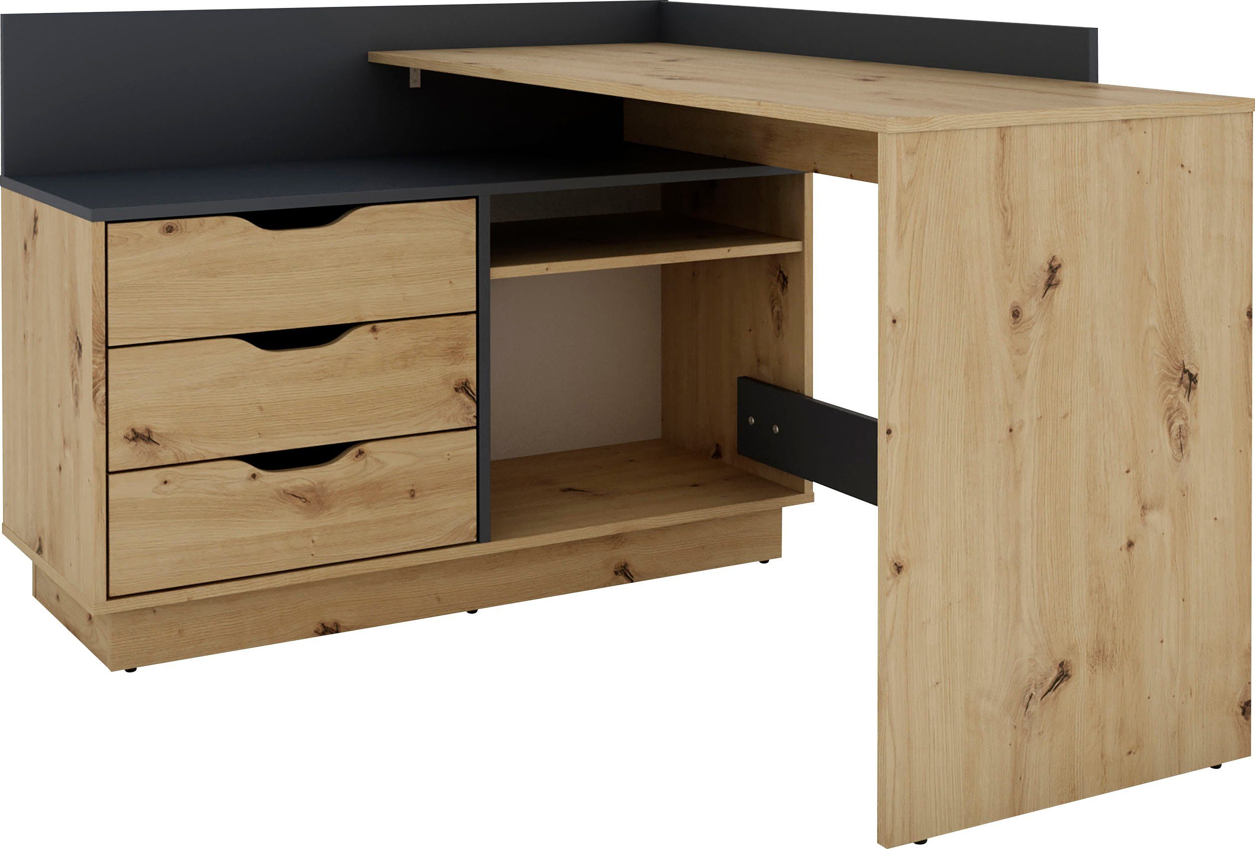 byLIVING Eckschreibtisch Bern, mit viel Stauraum, Breite 129 cm, rechts ode günstig online kaufen