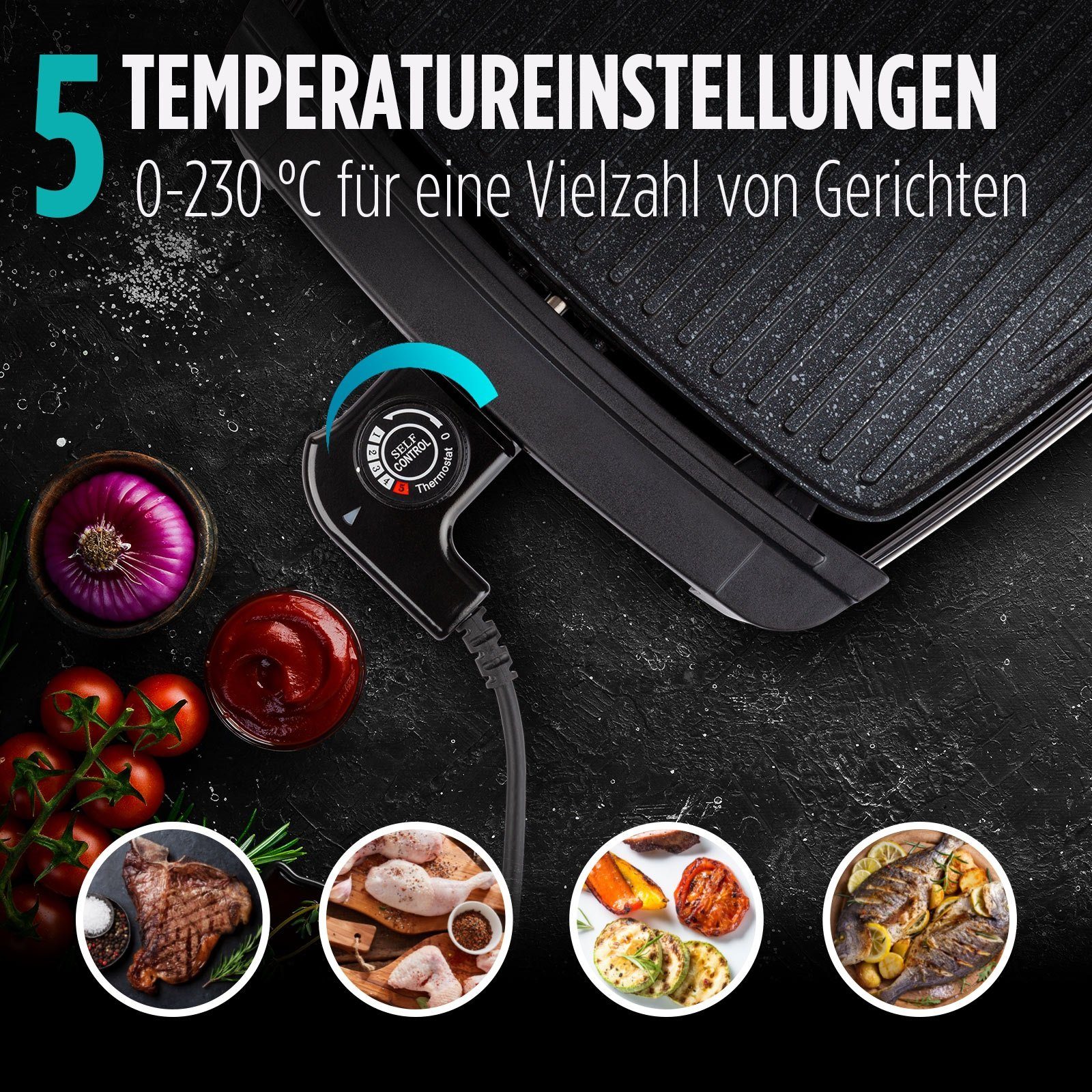 ROSMARINO Tischgrill Elektrische Grillplatte Infinity Innen- & Außenbereich Antihaft, 2200,00 W