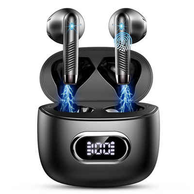 Tisoutec Kopfhörer Bluetooth In-Ear-Kopfhörer (Sprachsteuerung, True Wireless) In-Ear-Kopfhörer (Siri Voice-Assistent, LED Ladestandsanzeige, integrierte Steuerung für Anrufe und Musik, Bluetooth)