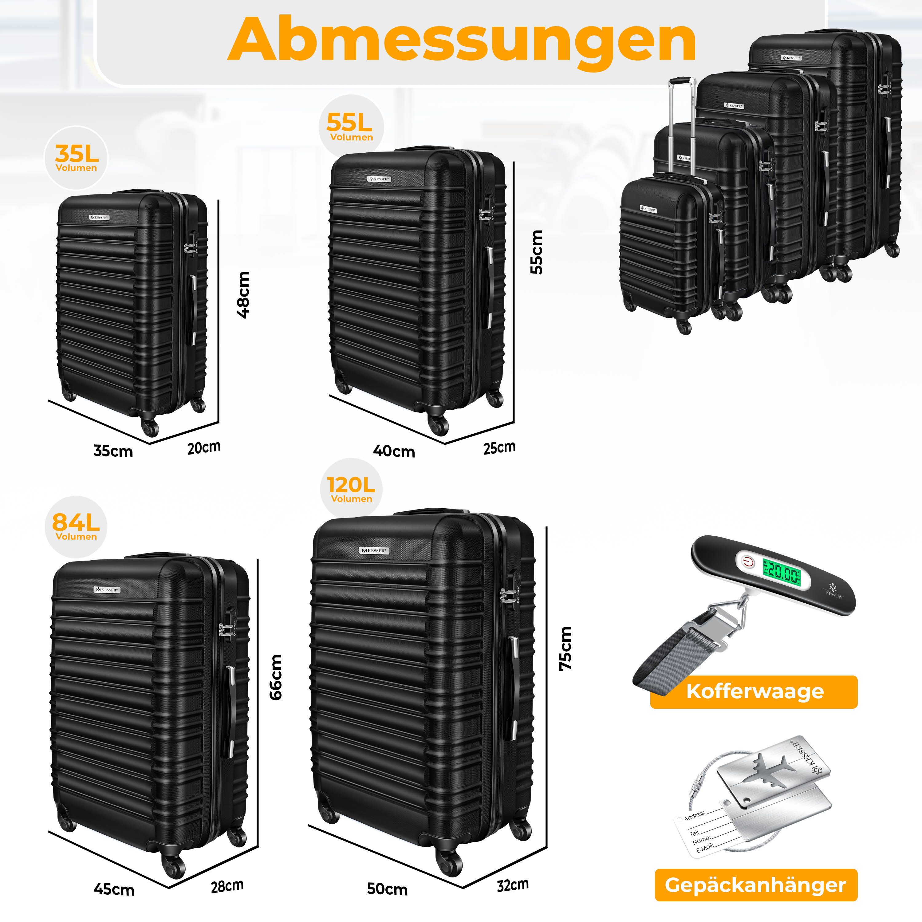 KESSER Kofferset, 4 Rollen, 4tlg. Hartschalenkofferset Hartschalenkoffer Reisekoffer Set
