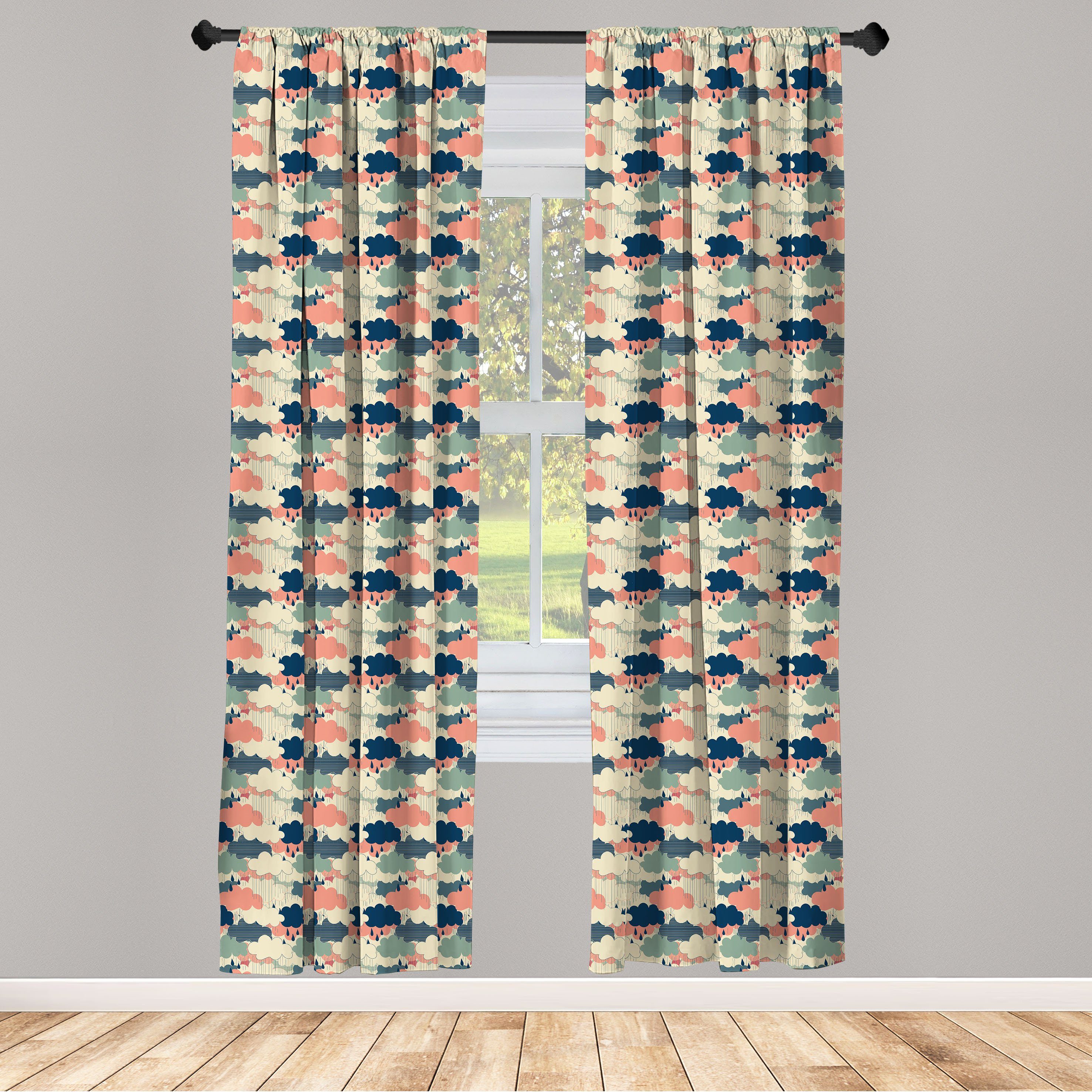 Gardine Vorhang für Wohnzimmer Schlafzimmer Dekor, Abakuhaus, Microfaser, Karikatur Regen Bunte Wolken