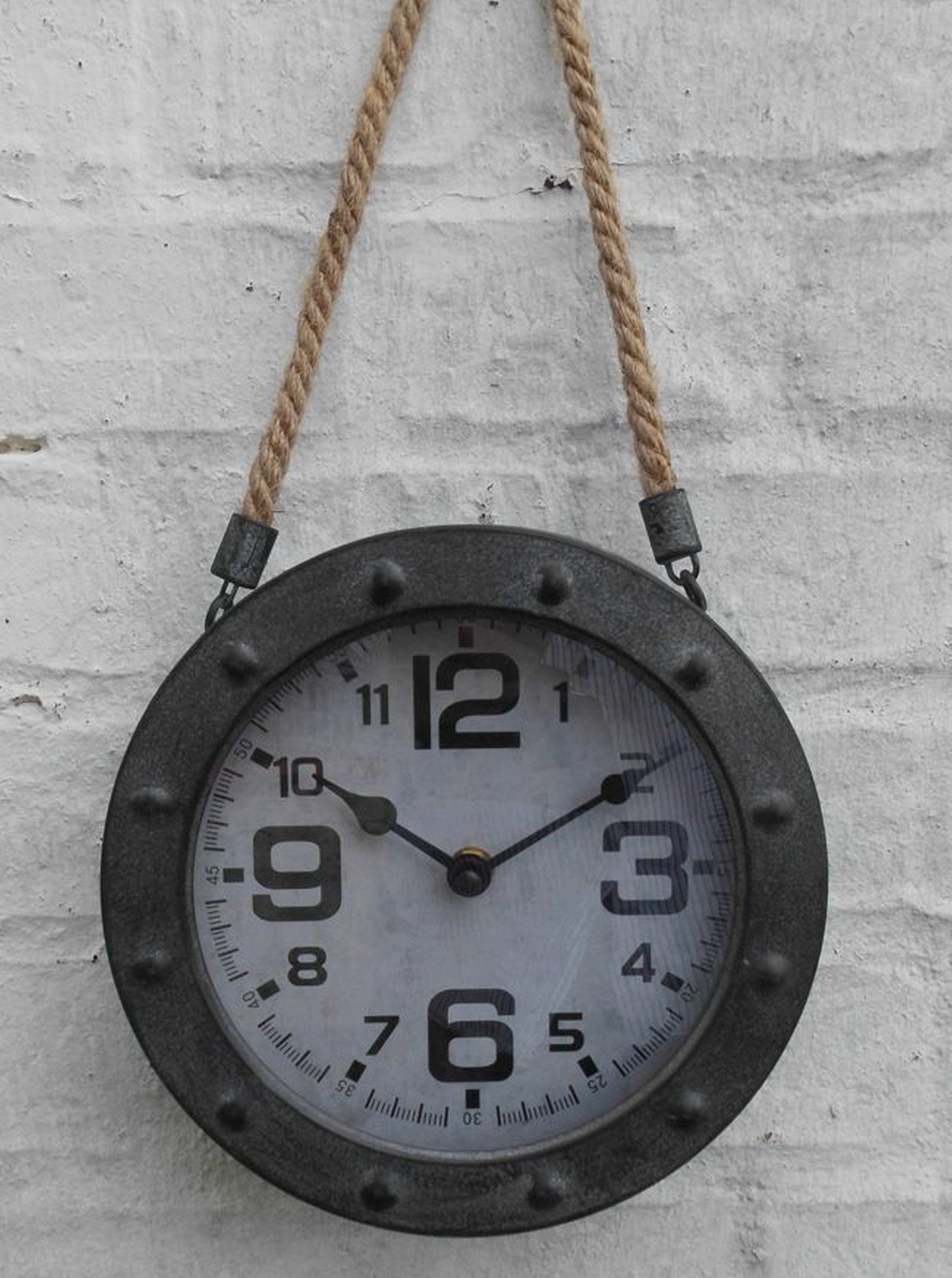 Deko-Impression Wanduhr Wanduhr / Uhr an Leinenkordel Loftstyle Eisen Grau- günstig online kaufen