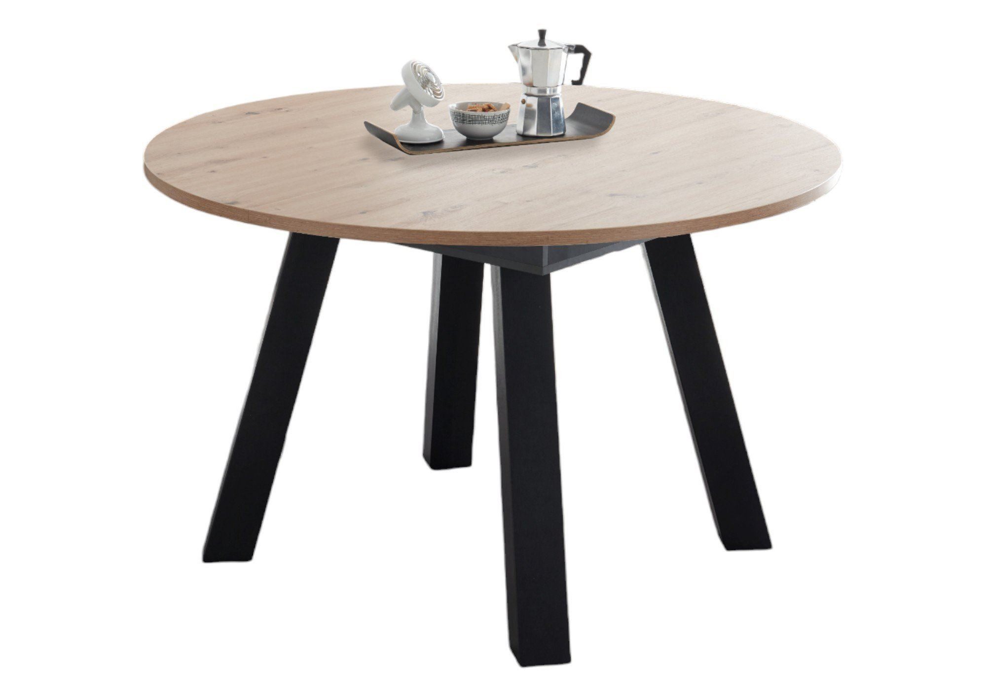 Esstisch Rund ausziehbar Edda 3 Ø 110 cm Küchentisch Schwarzstahl/Asteiche
