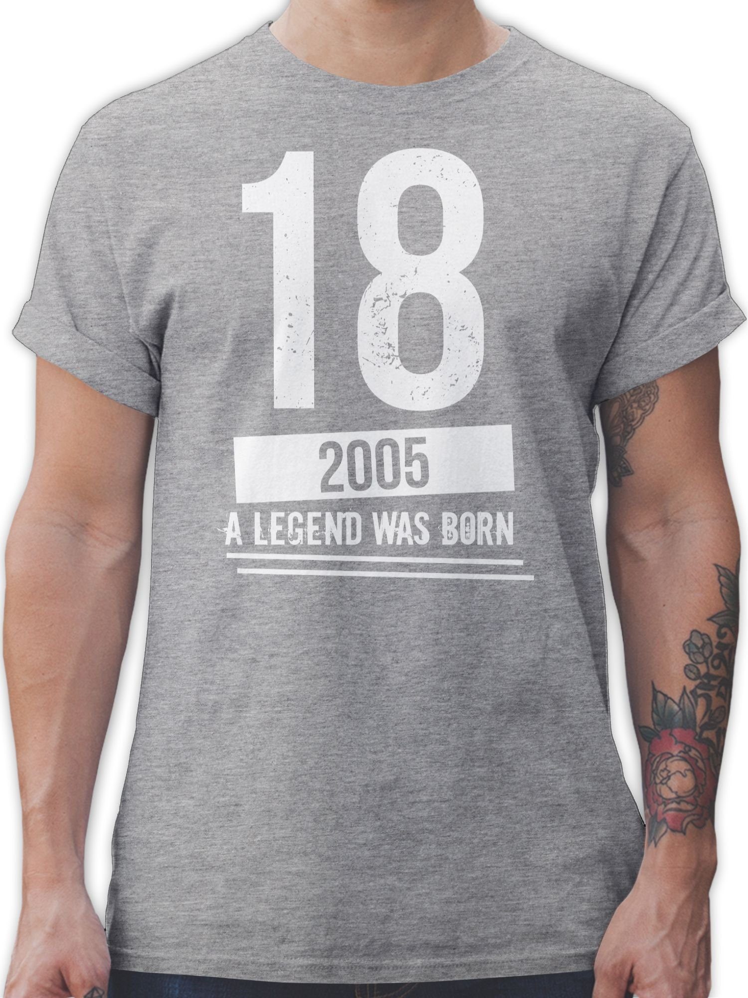 Shirtracer T-Shirt Geburtstag 18. Grau Geburtstag Achtzehnter meliert 2005 03