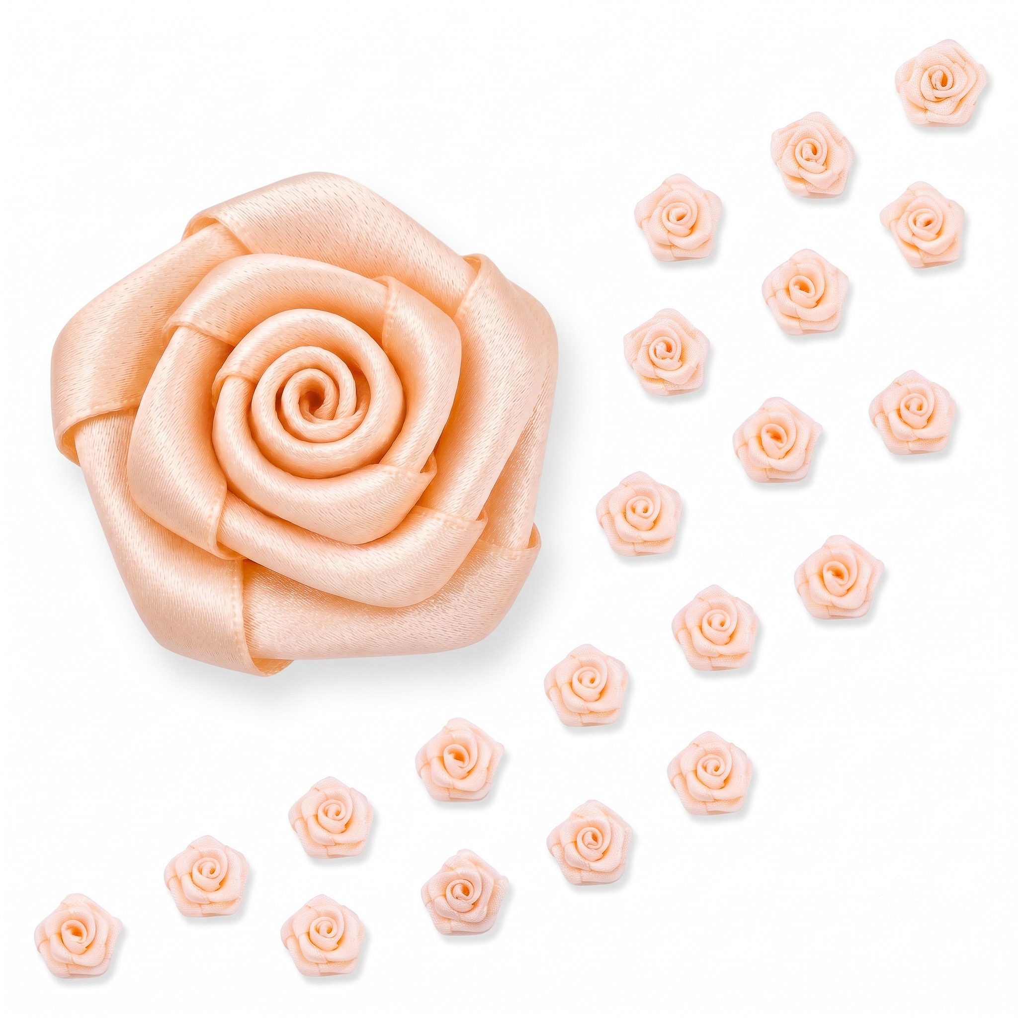 Creativery Streudeko, Satinrosen 15mm zum Basteln & Aufnähen 20 Stück Apricot
