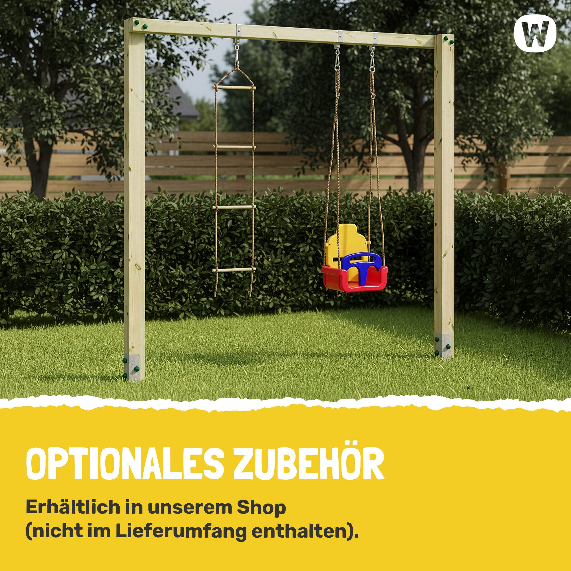 Wickey Doppelschaukel Aero Star – Robuste Holzschaukel mit 2 Schaukelsitzen, (Gartenschaukel mit Holzrahmen & höhenverstellbaren Sitzen, Familien-Schaukel für z – Bild 4 von 5
