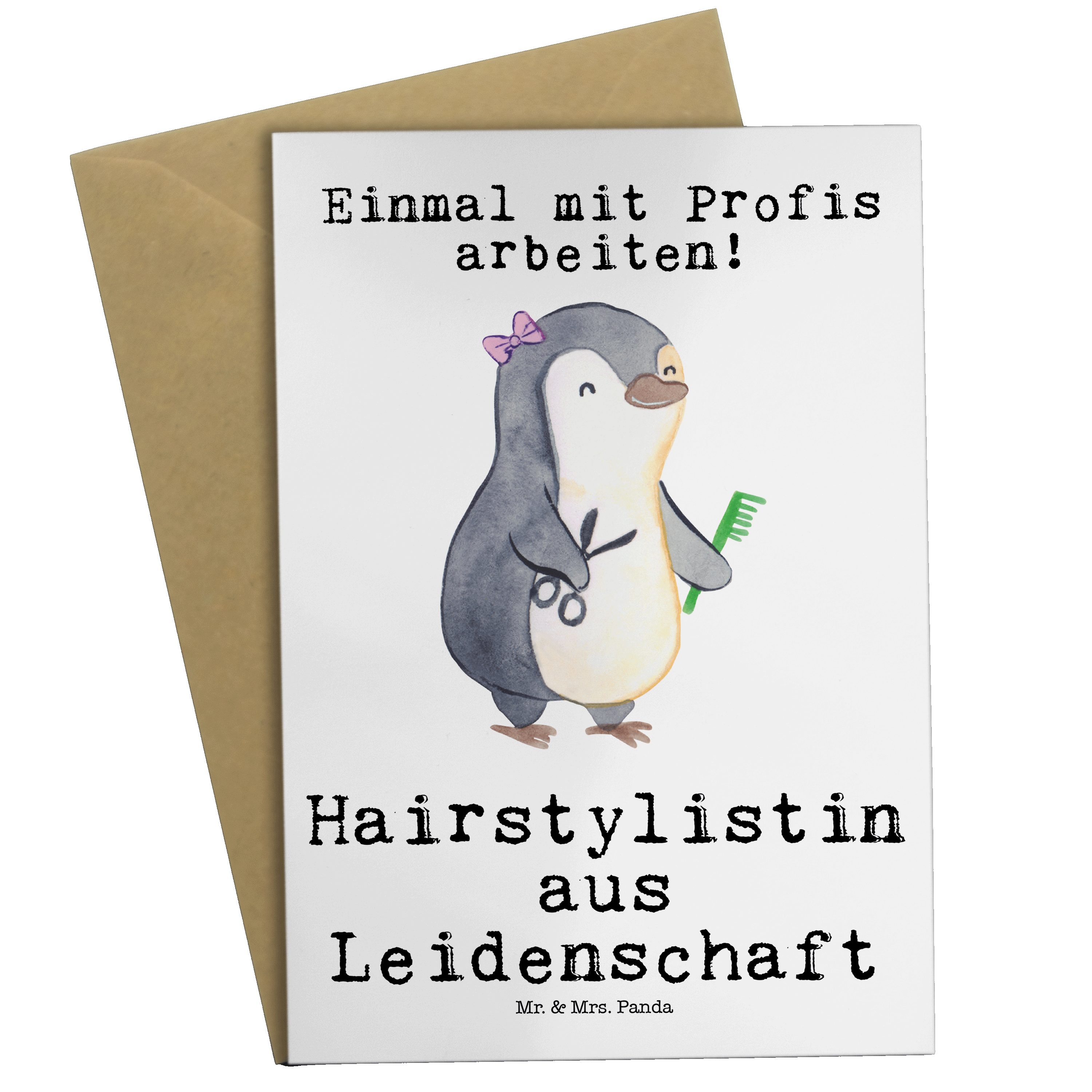 Mr. & Mrs. Panda Grußkarte Hairstylistin aus Leidenschaft - Weiß - Geschenk, Einladungskarte, Fr
