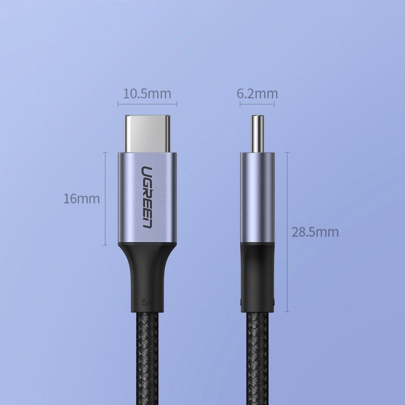 UGREEN Kabel USB Typ C 100 W Power Delivery Quick Charge 3.0 Kabel grau Smartphone-Kabel, (200 cm) – Bild 2 von 5