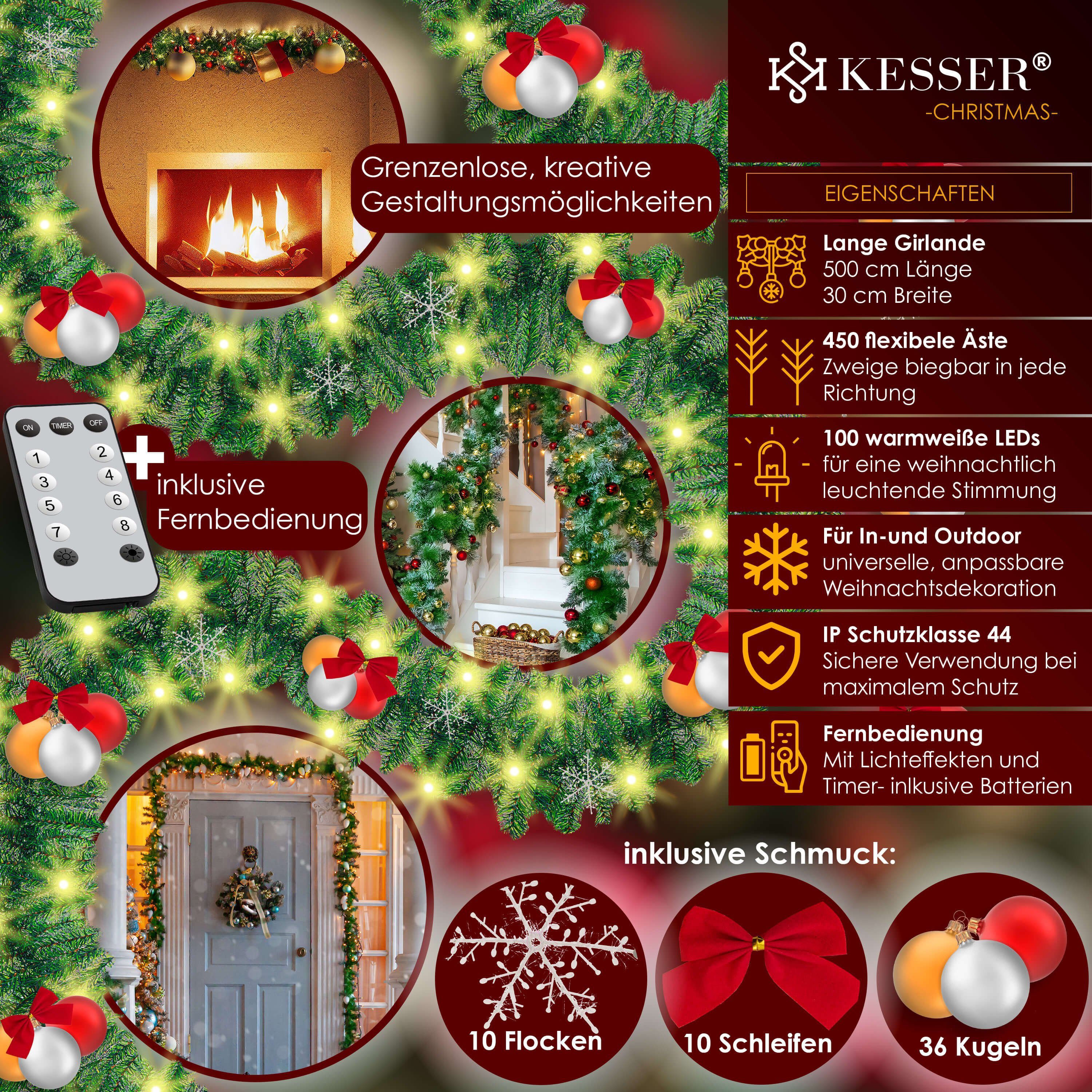 KESSER LED-Girlande, Weihnachtsgirlande mit Beleuchtung 100 günstig online kaufen