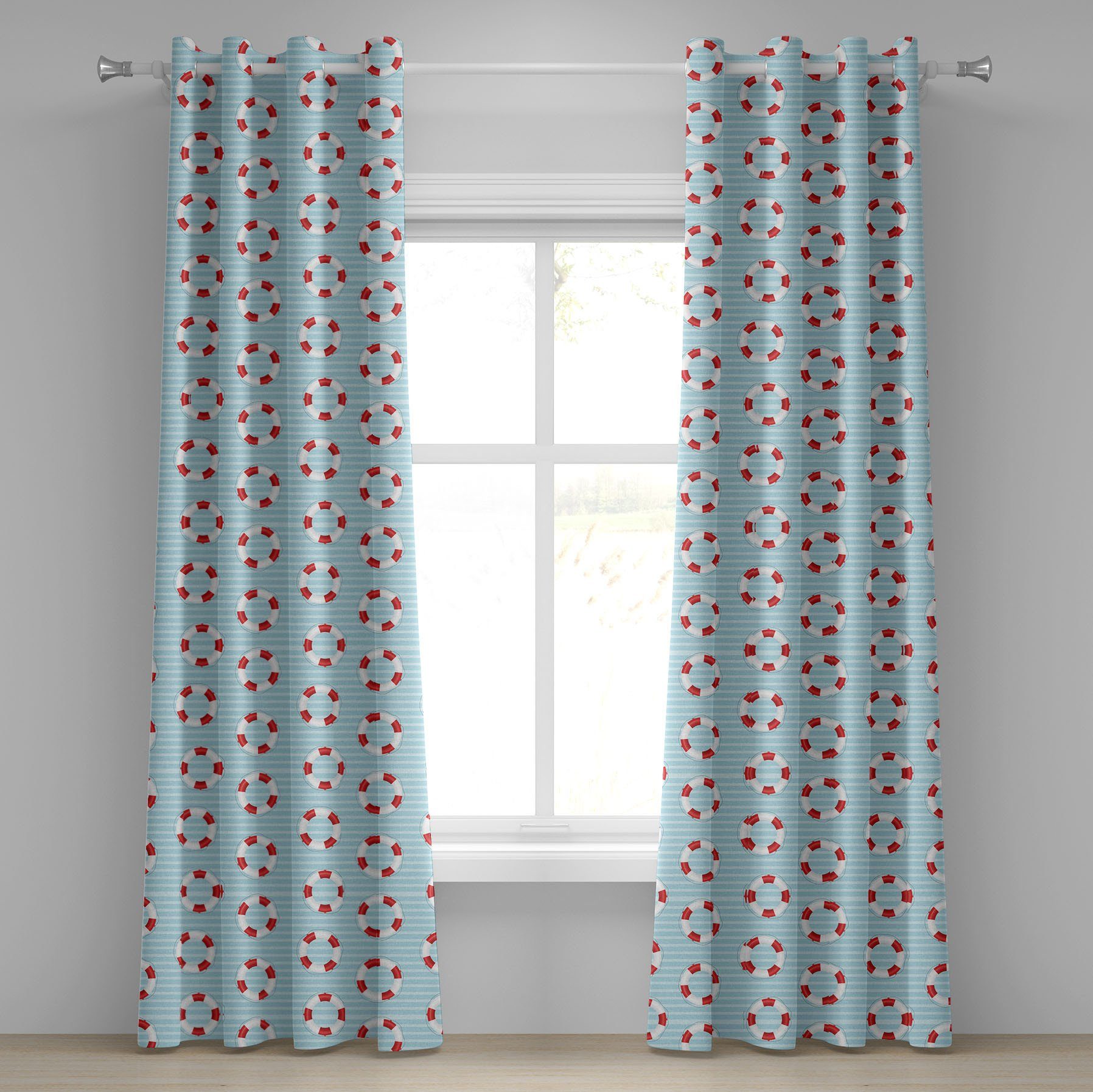 Gardine Dekorative 2-Panel-Fenstervorhänge für Schlafzimmer Wohnzimmer, Abakuhaus, Wasserblau Schwimmweste-Krise