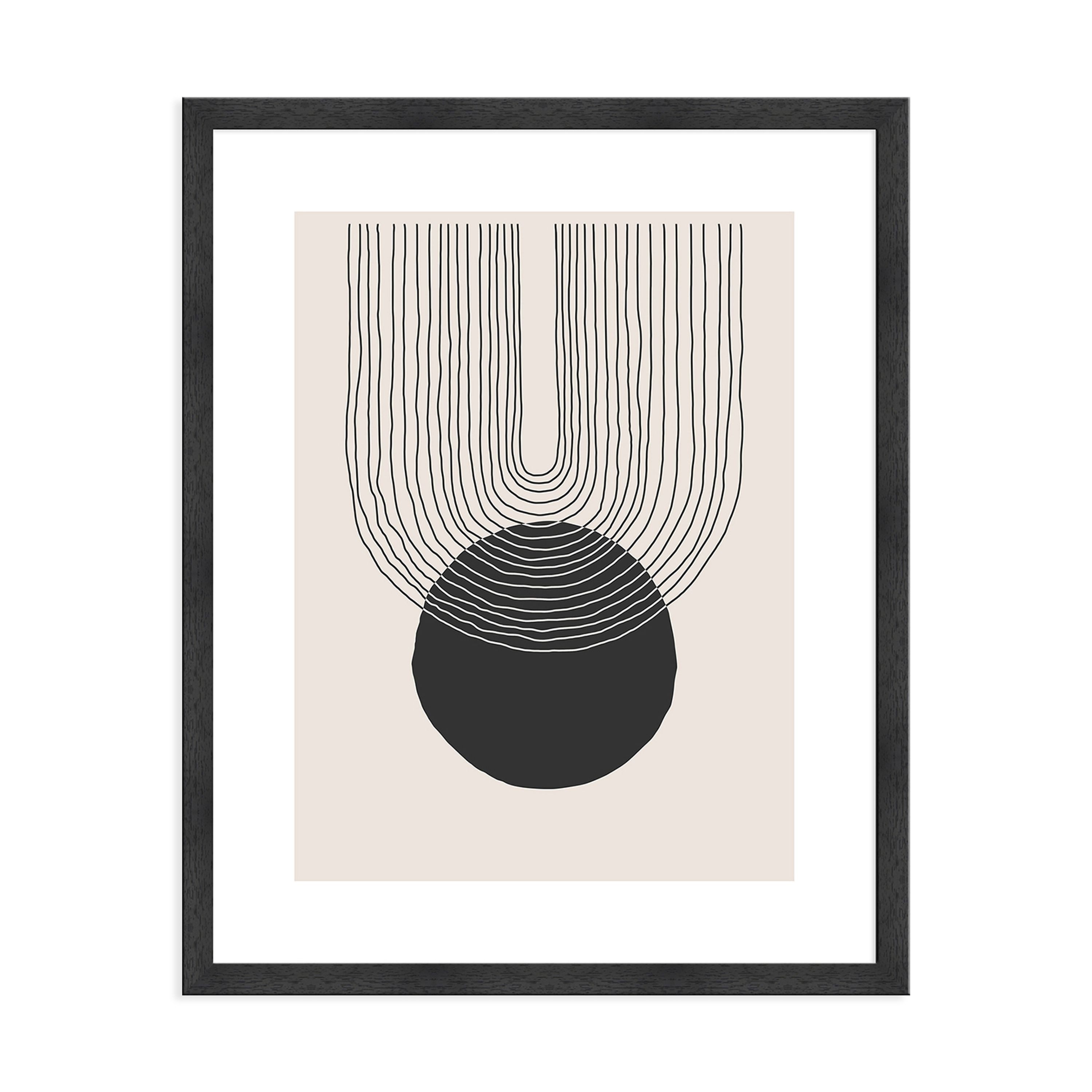 artissimo Bild mit Rahmen Gerahmtes Poster 40x50 cm / Wandbild modern / Wanddeko skandinavisch, Abstrakt und Formen: Linien und Kreis in Schwarz und Beige