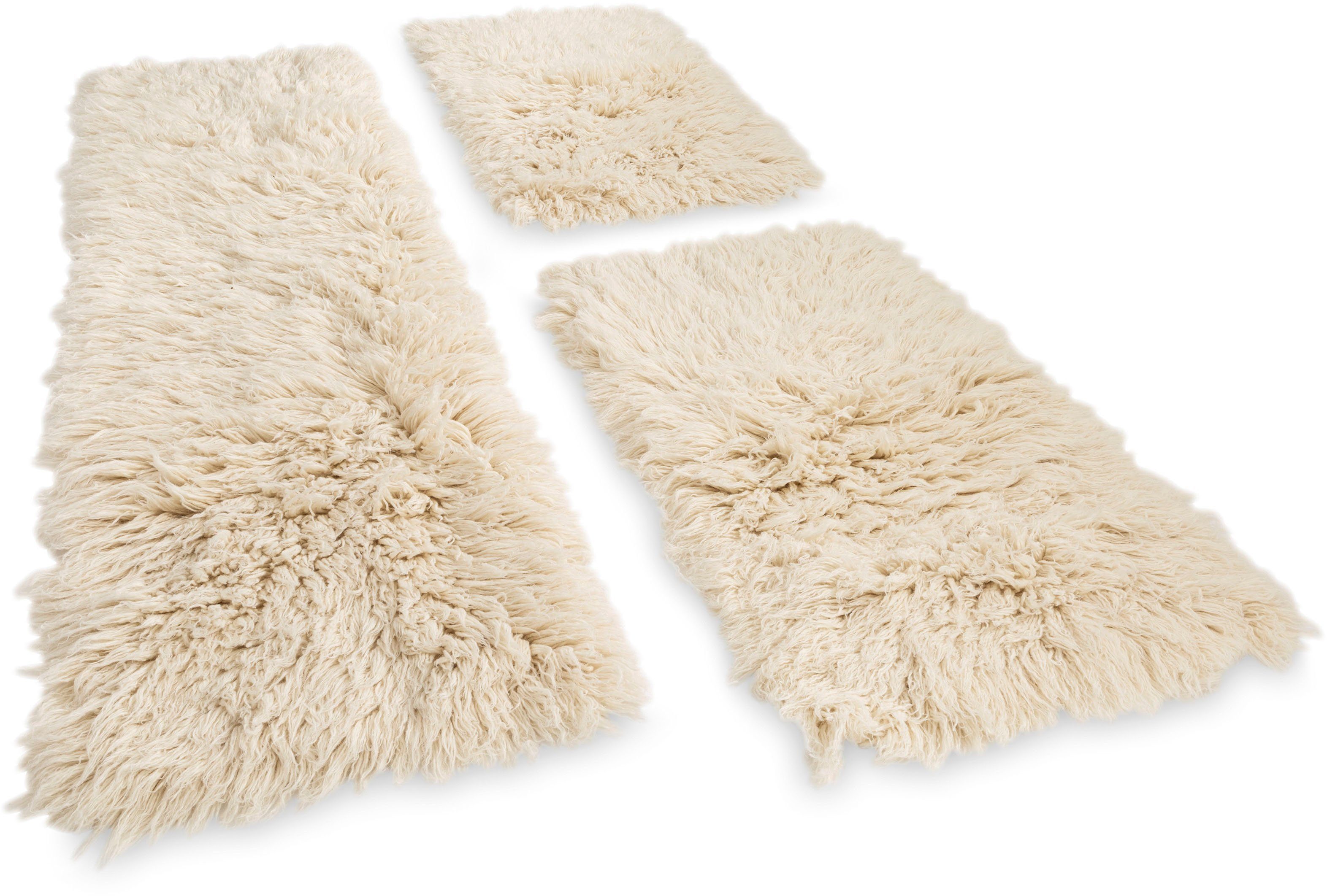 THEKO Bettumrandung Flokati XXL, Höhe 10 mm, (3-tlg), original griechischer Flokati, Läufer-Set für das Schlafzimmer