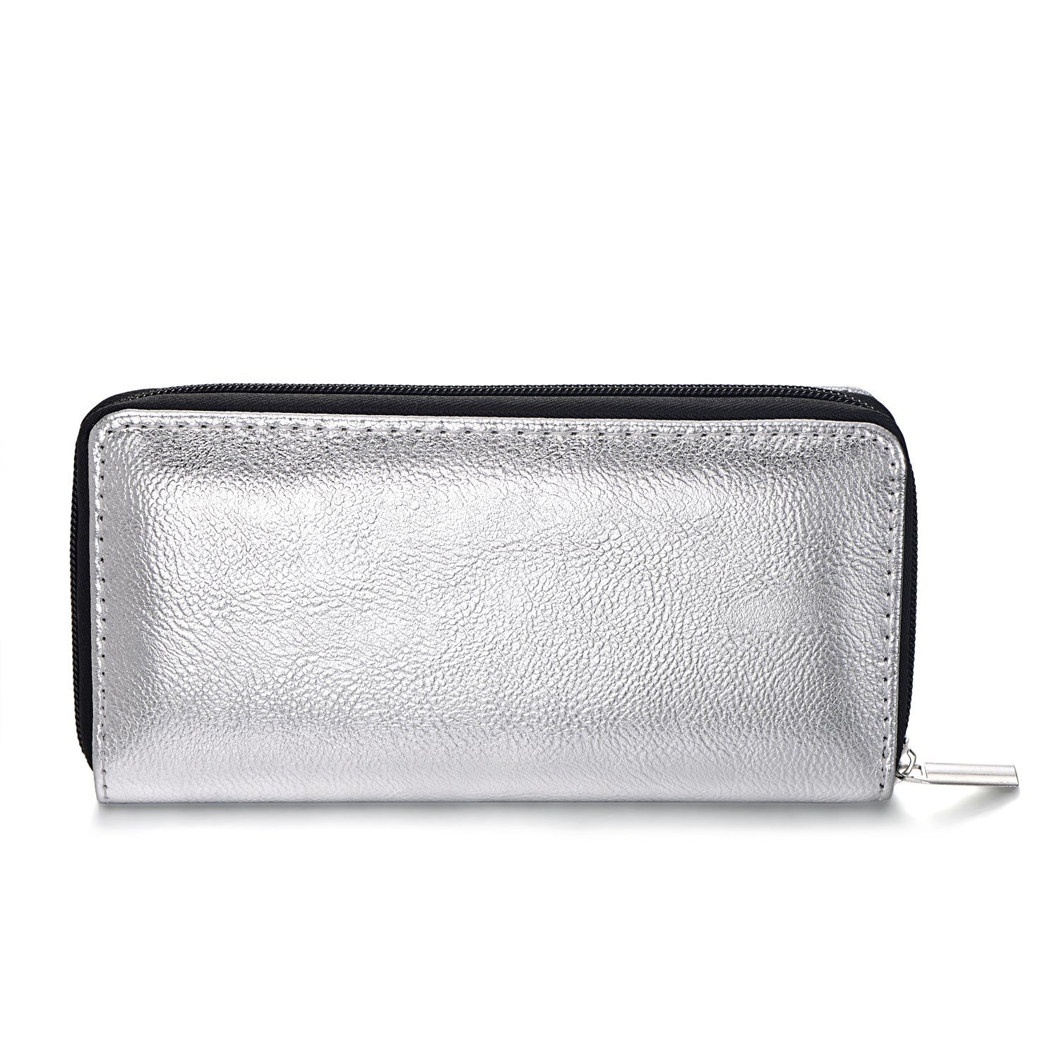 DonDon Geldbörse Portemonnaie Geldbeutel weich 20 x 10 x 2,5 cm (Packung, 1-tlg), Geldbörse für Damen und Mädchen, Metallic-Look, mit Reißverschluss