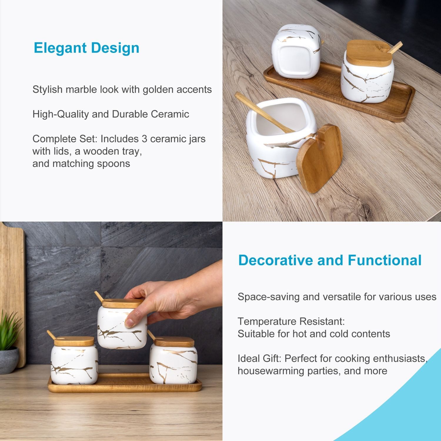 Intirilife Zuckerdose, Keramik, (Set, 7-tlg., Set), Zuckerdose mit Deckel Löffel Gewürzbehälter Vorratsdose Keramik 3-tlg.