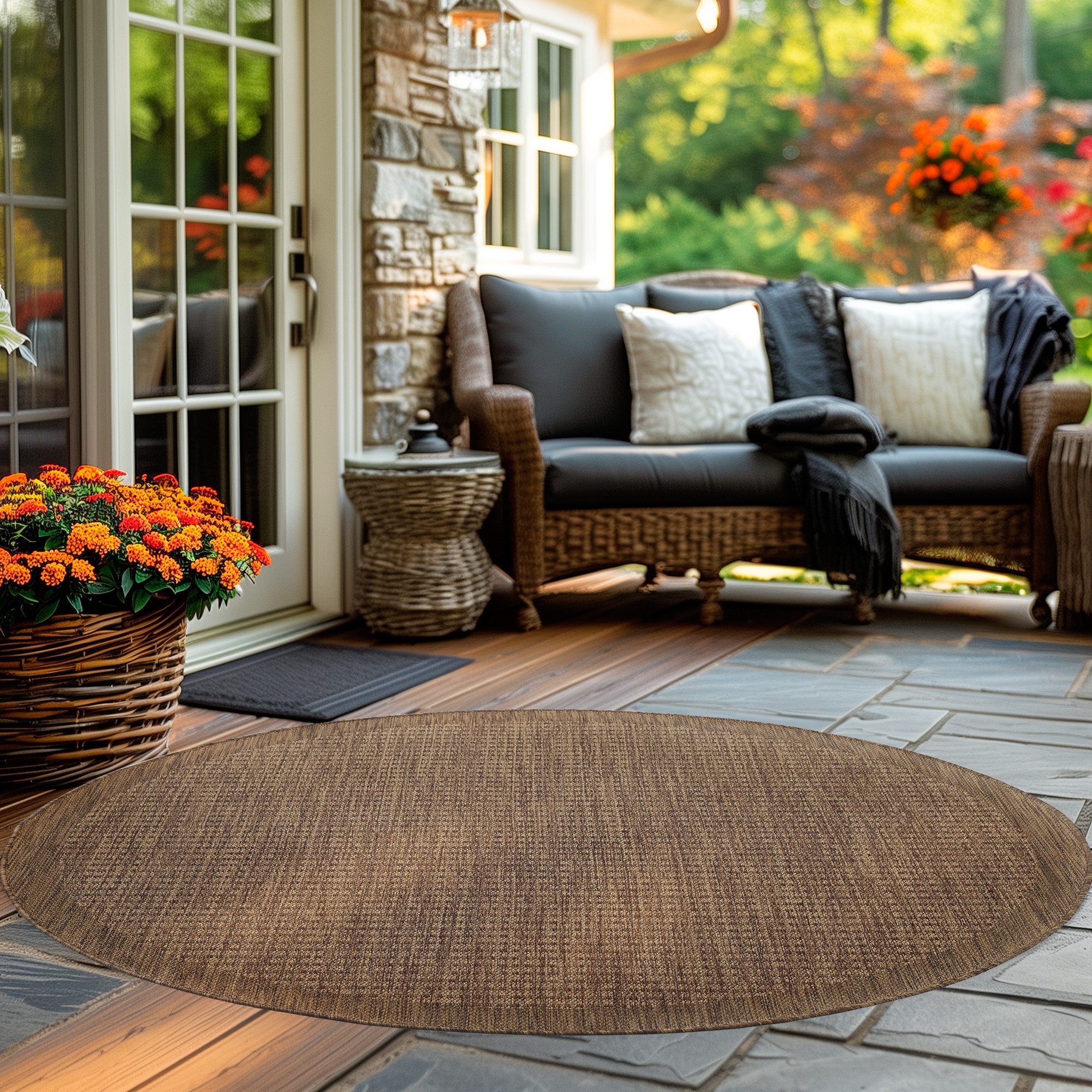 Carpettex Outdoorteppich Unicolor, Rund, Höhe: 3 mm, Teppich Wetterfest Waschbar Balkon, Garten, Terrasse und Küchenteppich